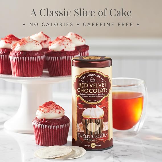 The Republic of Tea Red Velvet Cuppa Chocolate Tea Bags, Caffeine Free, 250 Servings