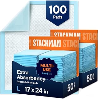 StackMan Chucks Pads 100-Pack Disposable Pee Pads 17x24 - Heavy Absorbency Underpads for Dogs, Puppies, Babies & Incontinence