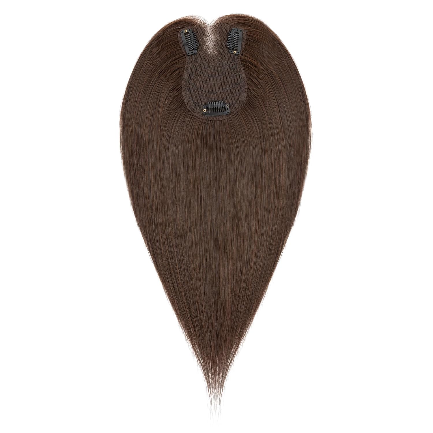 Hand-Tied Hair Toppers for Women Real Human Hair with Wispy Bangs 3.54"x4.72" Lase Base Hair Piece with 3 Clips Easy Clip-in for Daily Volume Styling Solution 12Inches （#1B Natural Black)