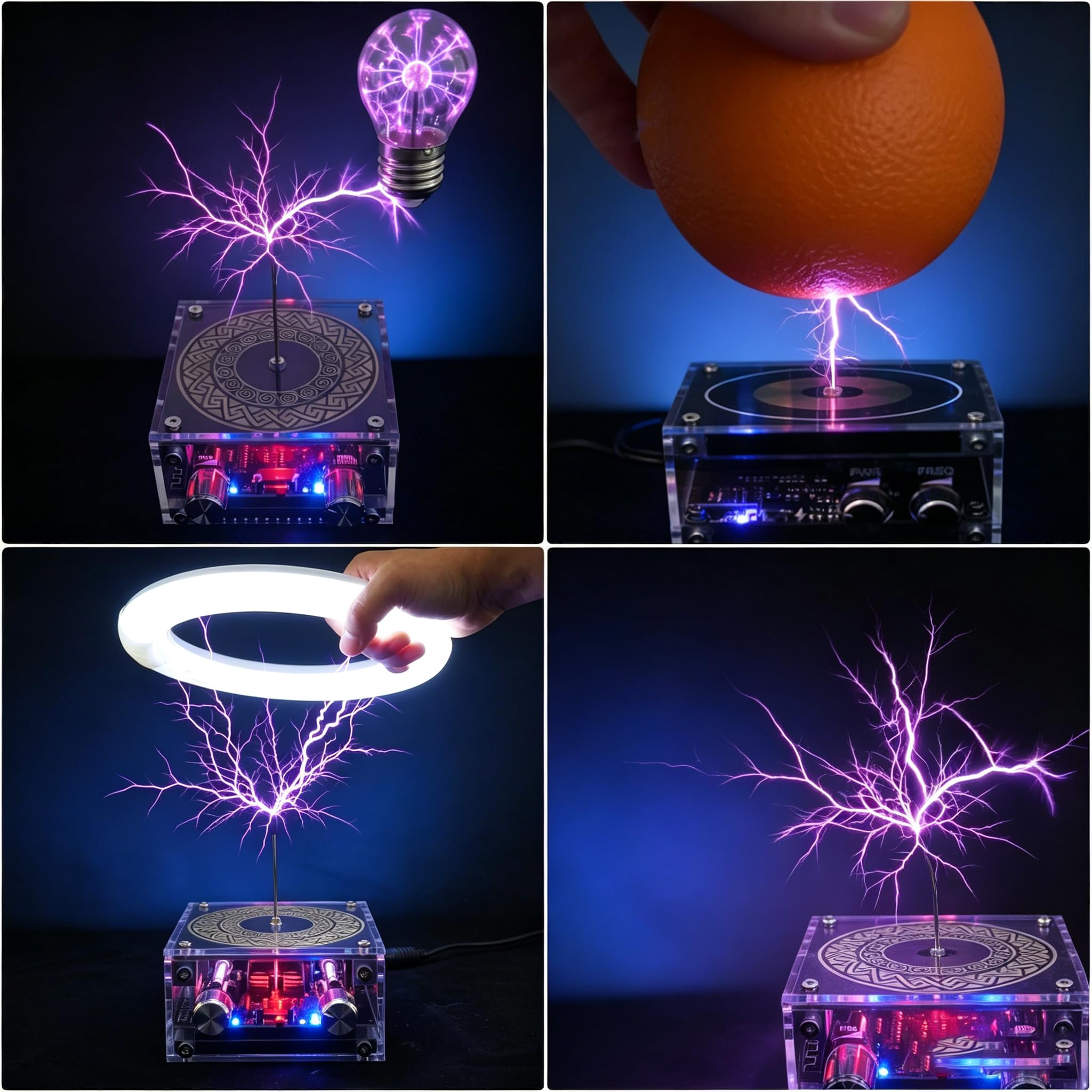 Musik Tesla Spule Bluetooth Lautsprecher mit LED, Berührbarer Lichtbogen Plasma Generator, Tesla Coil Speaker mit 10cm Lichtbogen, Desktop Deko Physik Experiment Geschenk für Technikfans