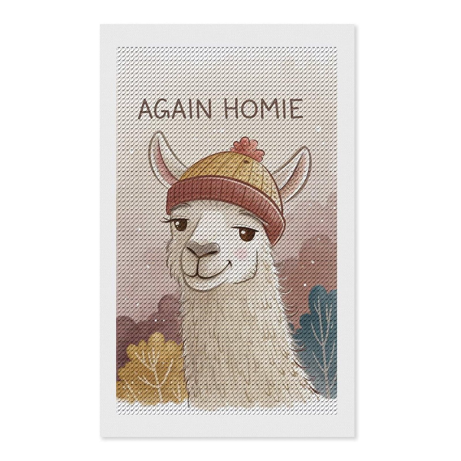 Junmoney Llama Wearing A Beanie Diamond Art Canvas 12"x20", for Family Craft Time, Creative Leisure Activity, Living Room Decor, Festive Craft Gift