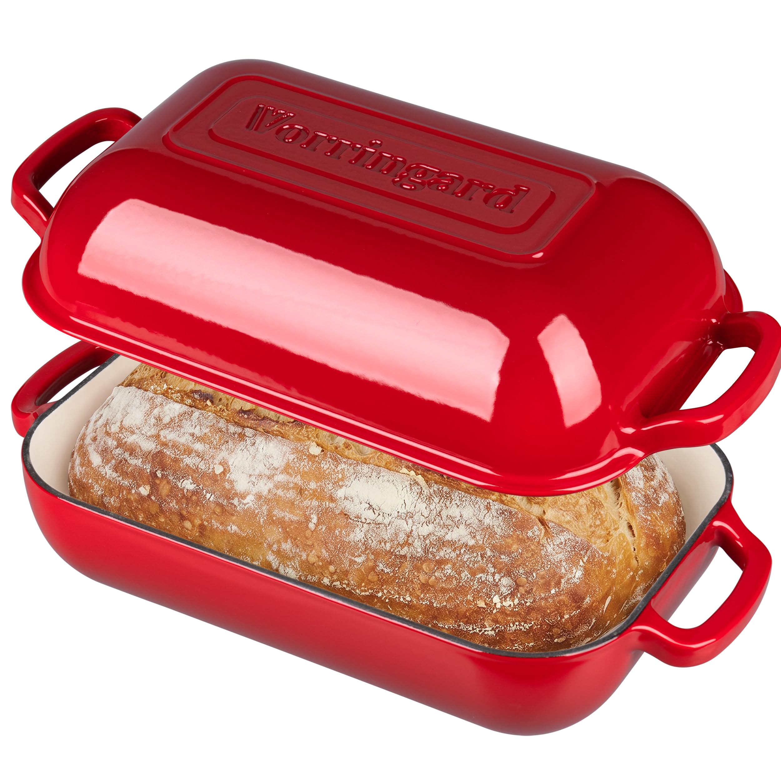 VORRINGARD Large Cast Iron Dutch Oven Dome Pot with Lid, Enameled Bread Oven, Bread Pan for Homemade Sourdough Bread Baking, 6QT, Red