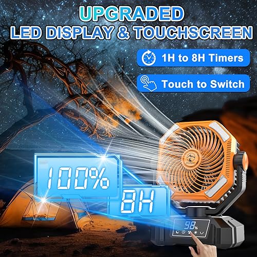 Miniatura 3 de Ventilador de camping recargable de 20000 mAh, potente ventilador de batería de 5 velocidades para camping, ventilador oscilante con linterna LED,