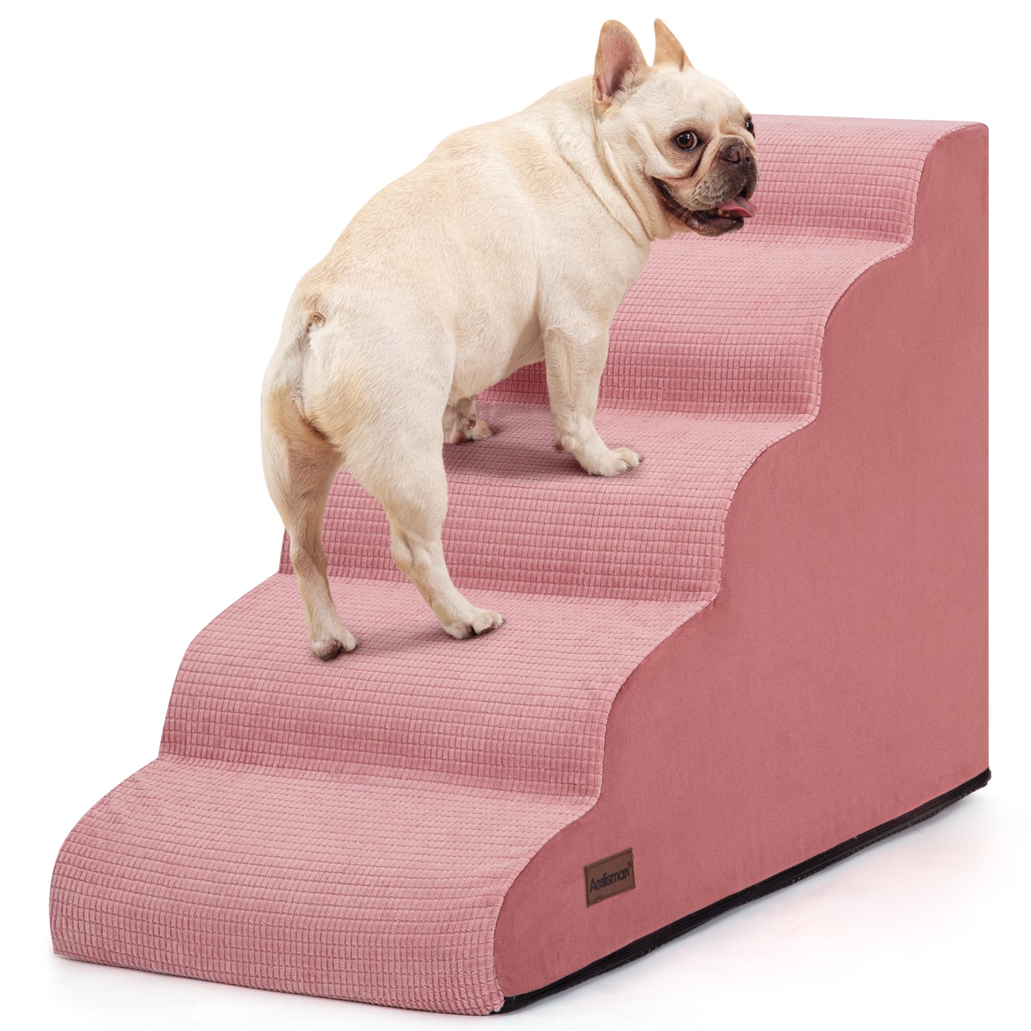 5-Step Pink Dog Stairs for High Bed, Pet Ramp for Small Dogs, Cats