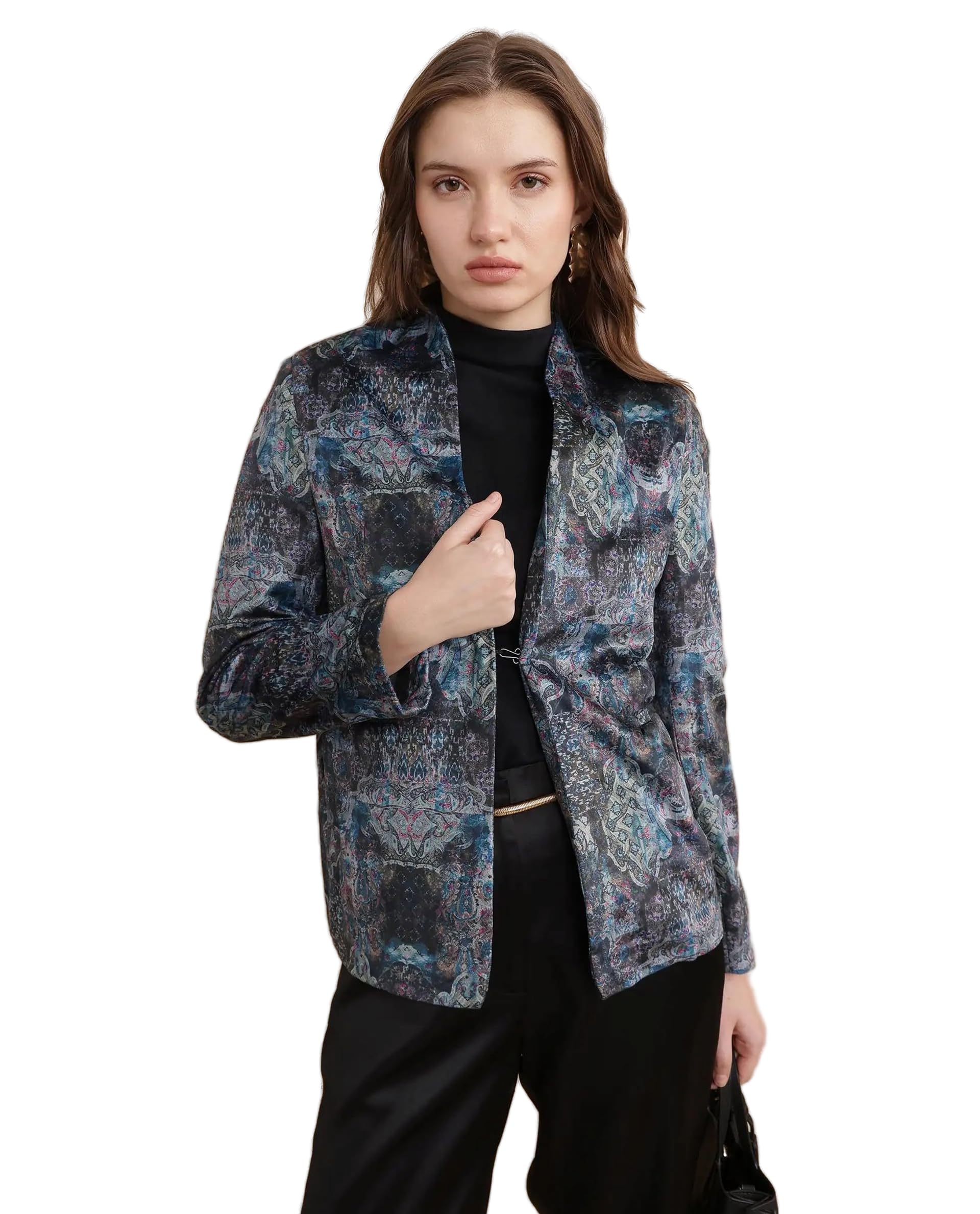 rareism Regular Fit Multicolor Abstract Velvet Notch Lapel Long Sleeve Blazer-picture-45