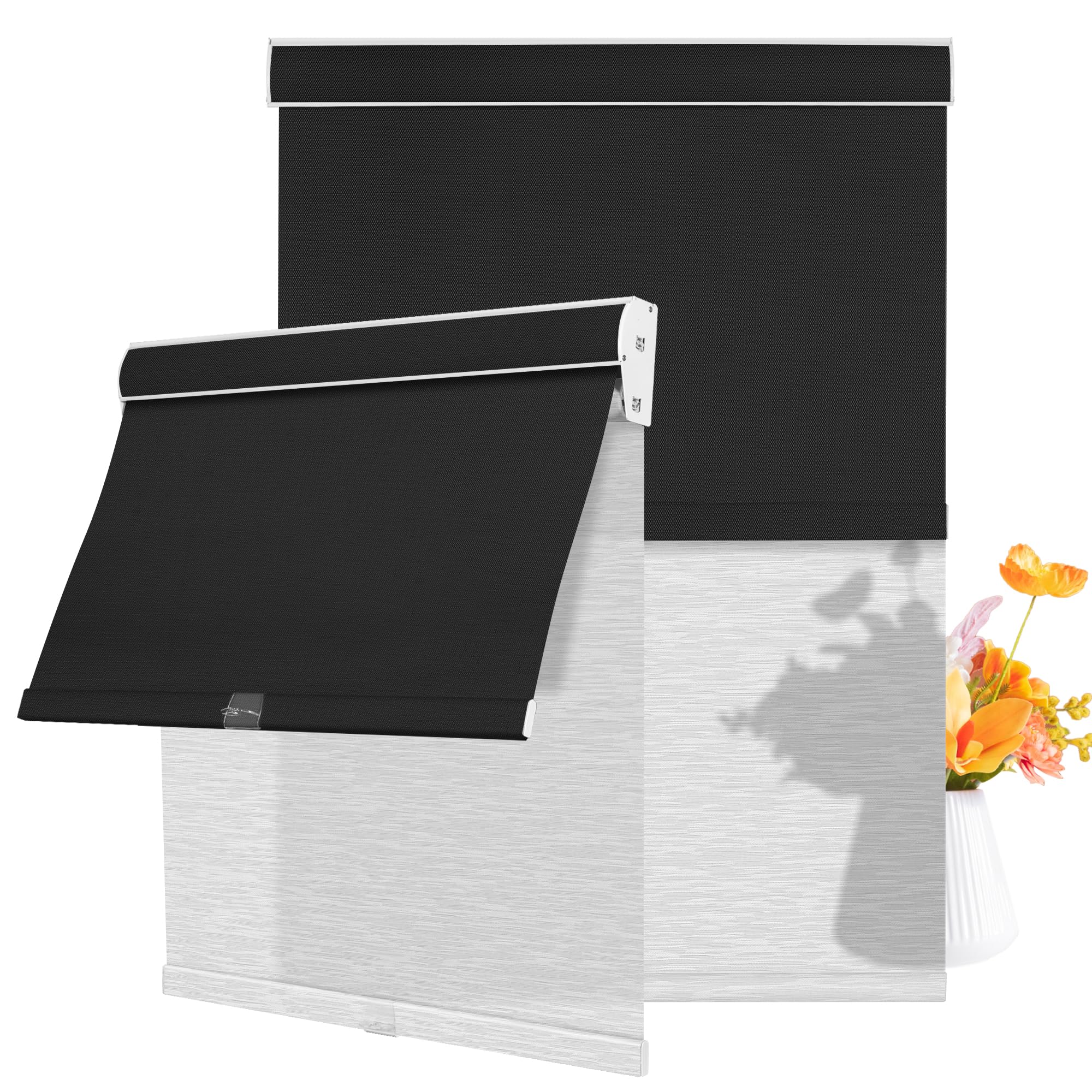 BERISSA Cordless Dual Roller Shades with Cassette Valance,Double Window Shades Blackout and Light Filtering Blinds,Day and Night Roller Blinds for