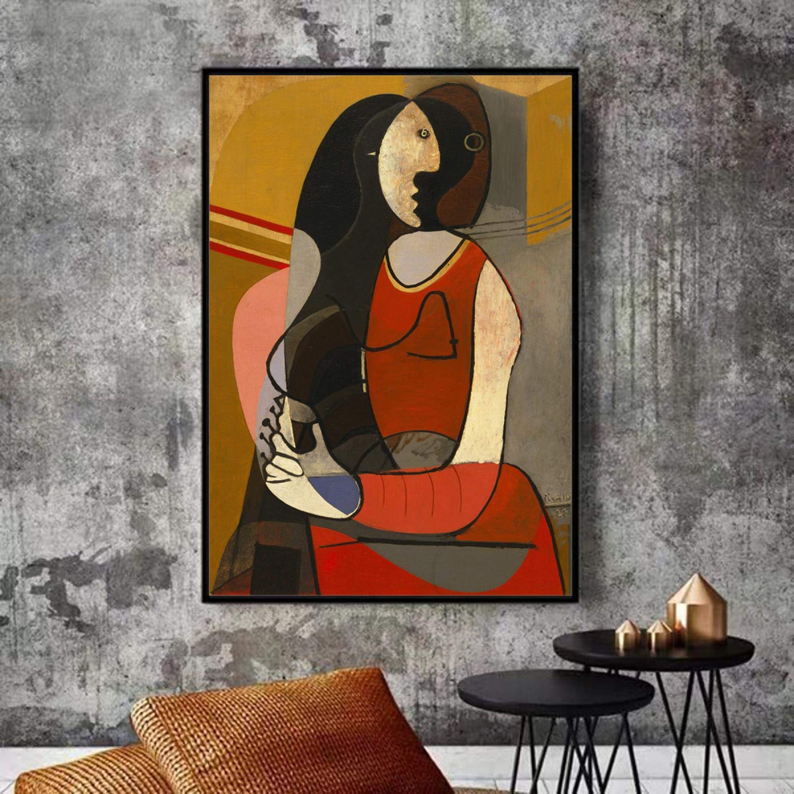 Femme assise Pablo Picasso Reproductions de peintures sur toile Impressions d'art de renommée mondiale Picasso Tableaux abstraits muraux 80x120cm (32x47in) avec cadre