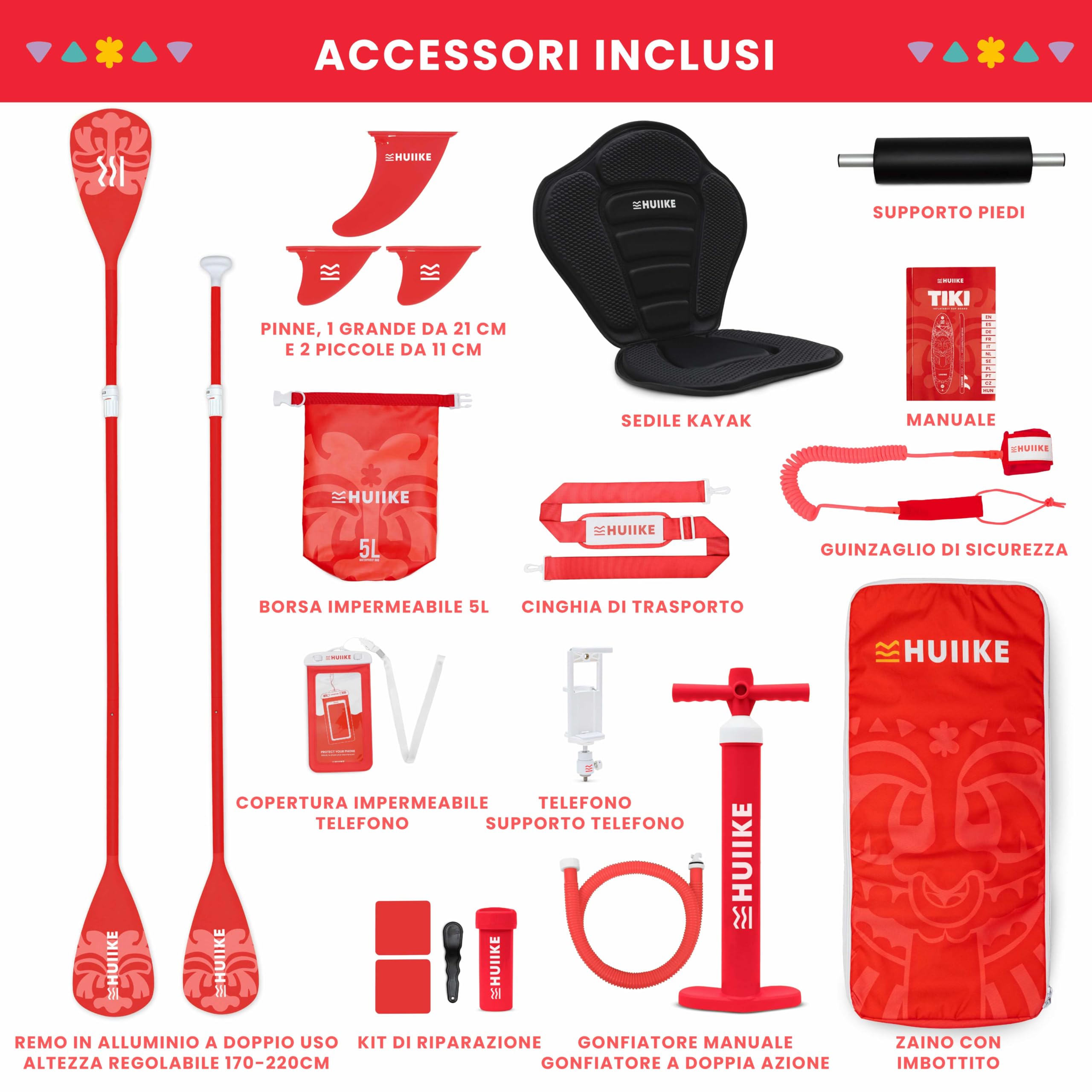 HUIIKE Tavola Sup Gonfiabile Adulti con Accessori Inclusi, Pagaia, Pinne, Pompa. Stand Up Paddle Board con Grande Stabilità e Resistenza. 305 x 84 x 15 cm, Carico Massimo 130 kg