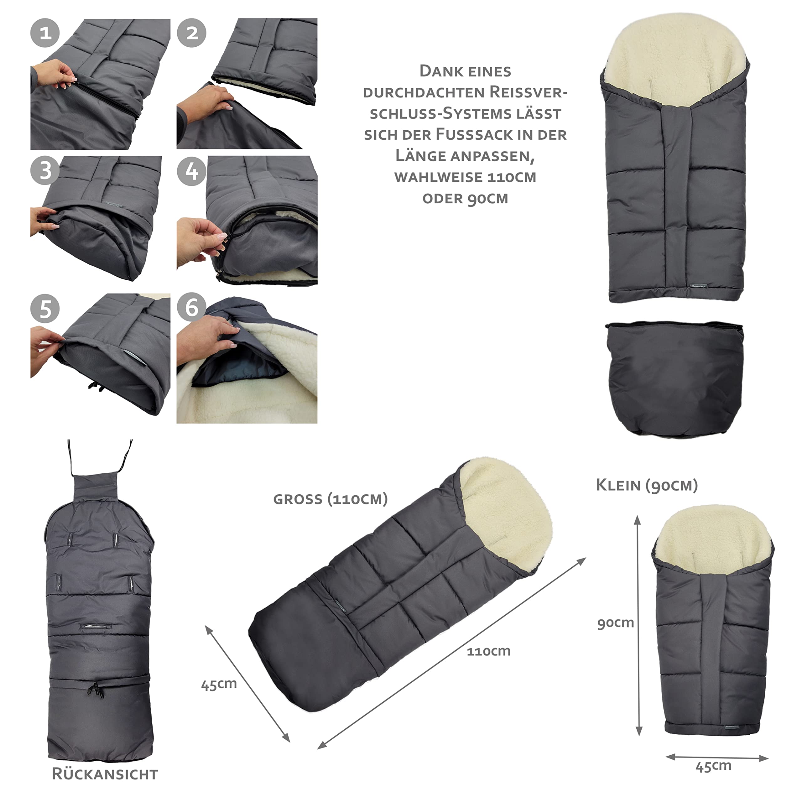 Bambiniwelt, offerta combinato MUFF + sacco a pelo invernale in lana d'agnello per passeggino, carrozzina, slitta, stelle turchesi XX