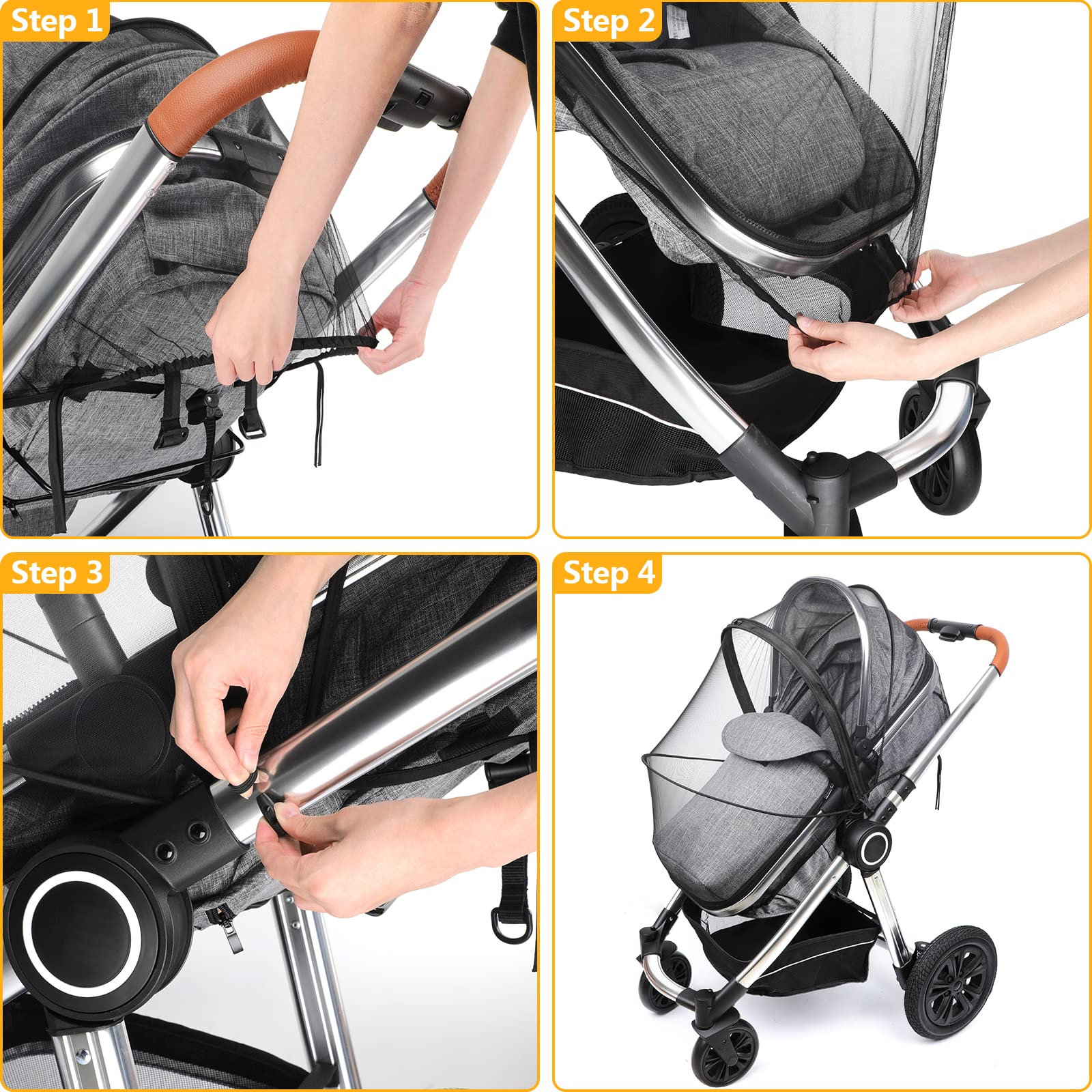 Mosquitera Carro Bebe Universal Carrito Red Antiinsectos Silla de Paseo Protección Avispas y Mosquitos Mosquitera Cochecitos con Cremallera y Goma Elástica | Lavable(Negro)