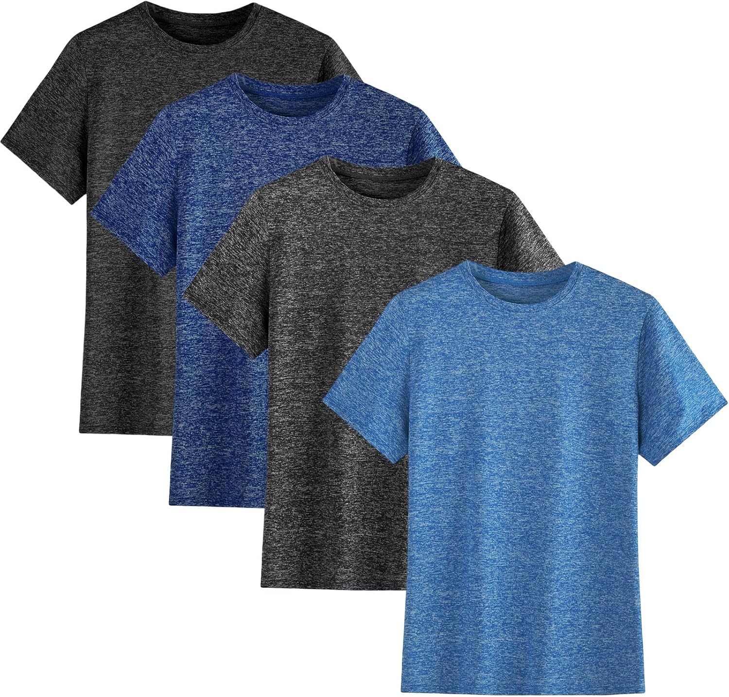 4 Pack Youth Boys Kids T Shirts Quick Dry Short Sleeve Moisture Wicking Tee Shirts Athletic Tops (Age 5-18Y)