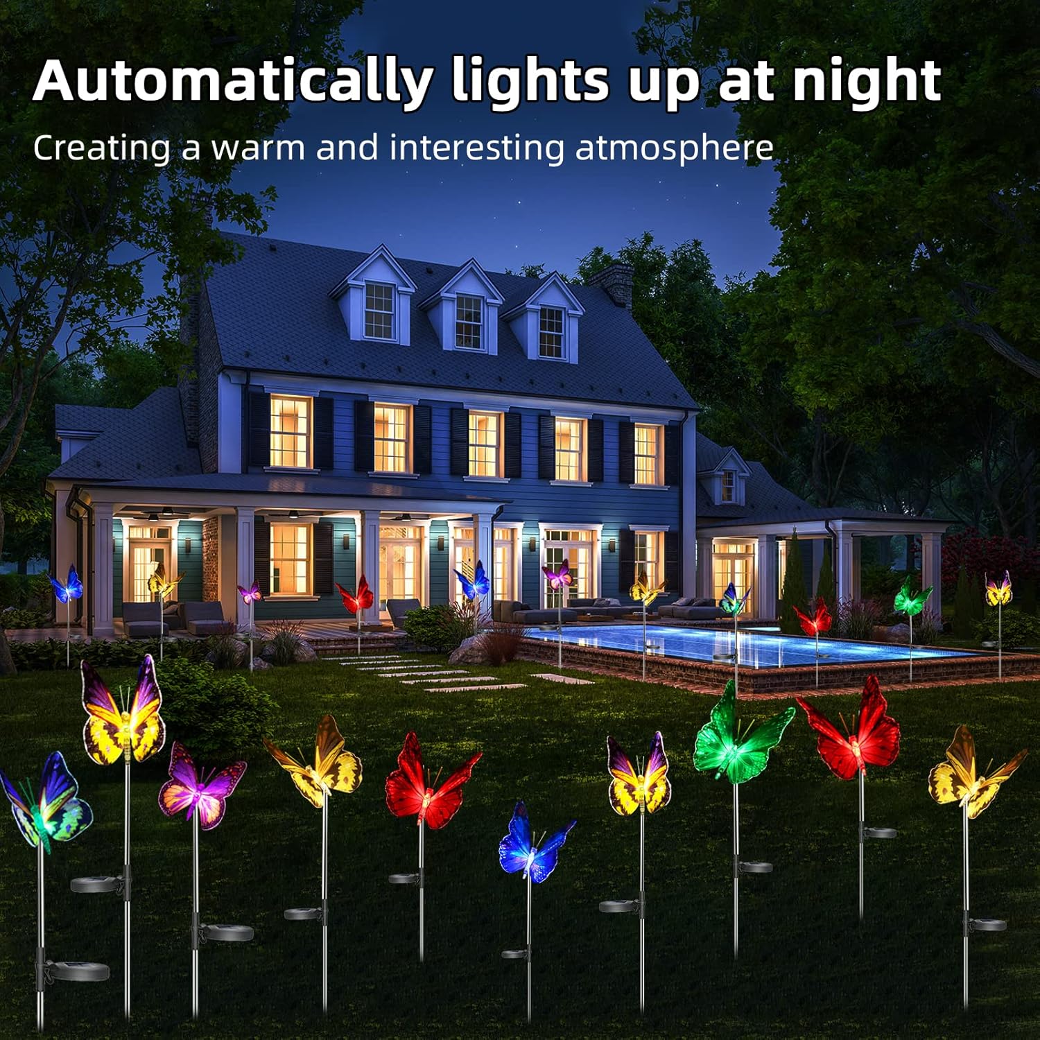 Outdoor Solar Garden Lights,3 Pack Butterfly Decorative-Waterproof Color Changing LED Outdoor Lights,Solar Powered Stake for Garden Patio Yard Lawn Pathway Decoration