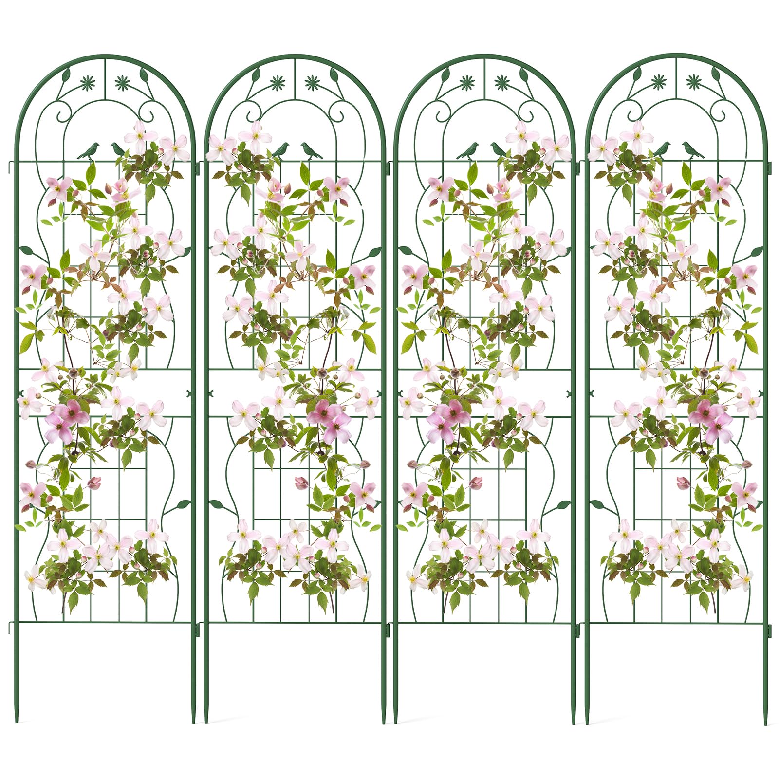 COSTWAY Traliccio da Giardino in Metallo 180 x 50 CM, 4 Pannello di Recinzione Antiruggine per Piante Rampicanti, Rose e Verdure, Decorazione Esterna per Giardino, Cortile, Patio (Verde)