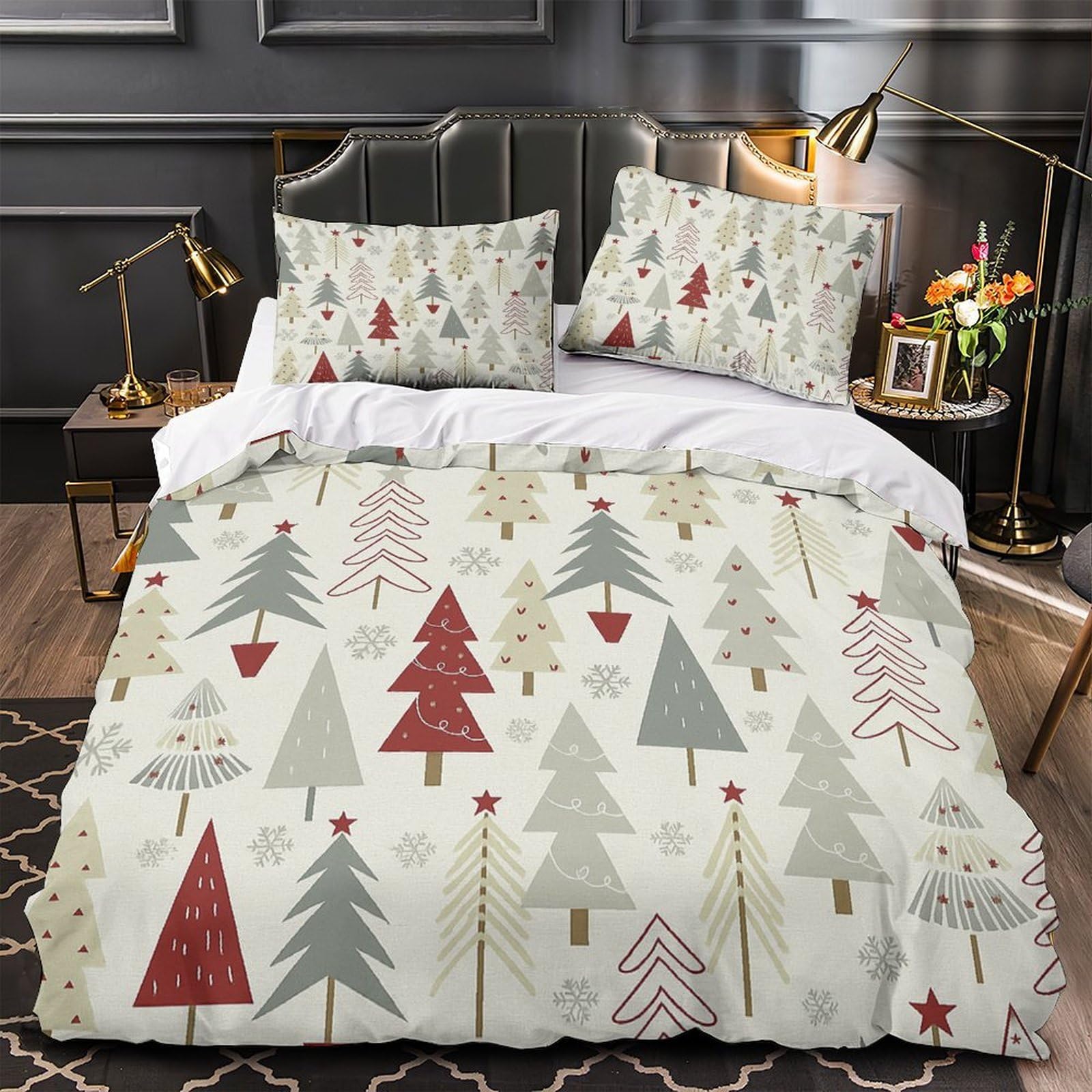 MMDASBVPE Christmas Trees Quilt Cover 3D Print Anti-allergic 3 Pieces Bed Set Hidden Zipper Comforter Cover Ultra Soft Breathable for Adults Kids Teens Women Youth Teenagers King（220x240cm）