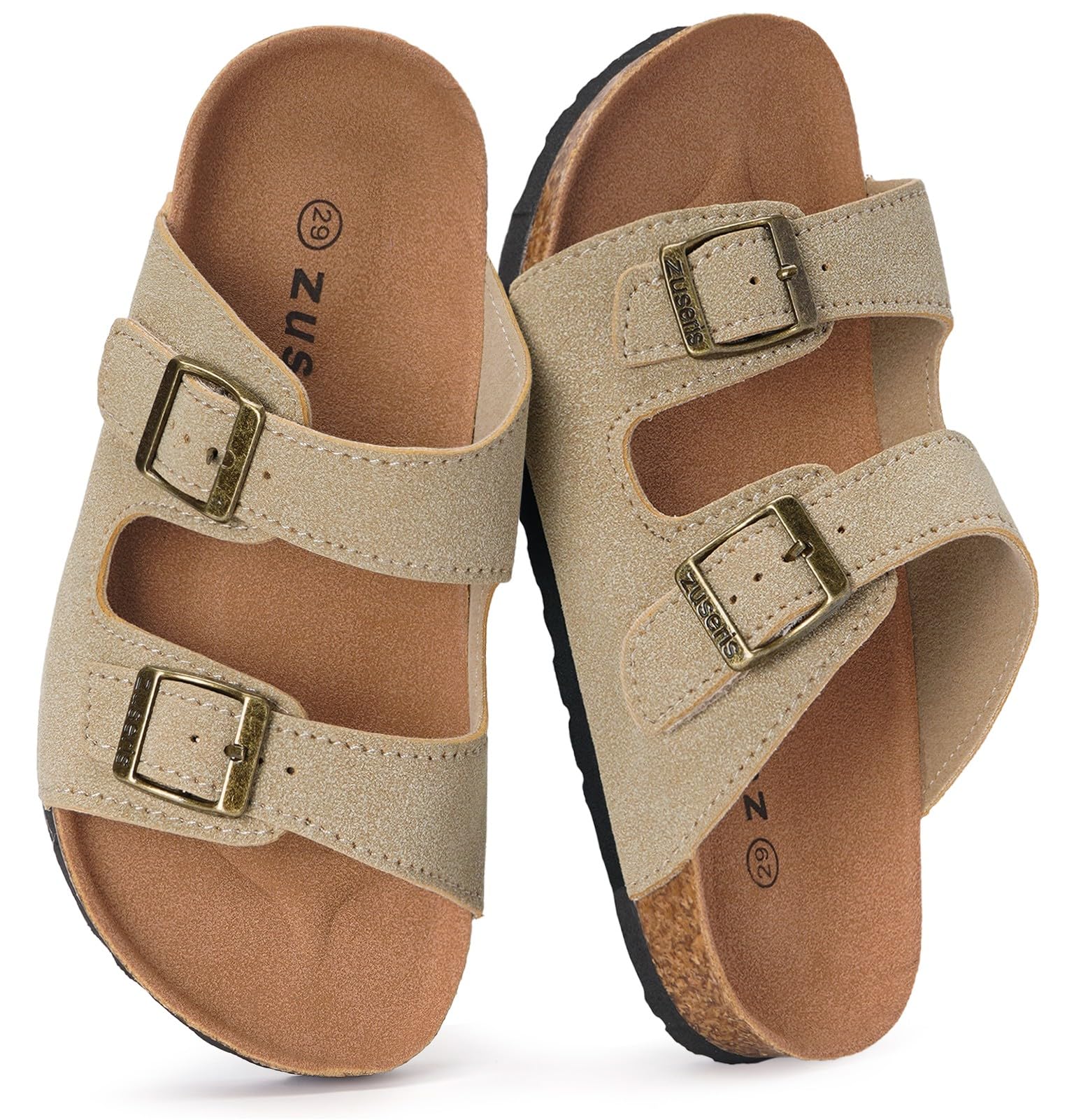 ZUSERIS Kids Toddler Sandals Boys Girls Summer Slides | Soft Cork Footbed, Non-slip,Adjustable Straps,Comfort Suede Leather,Lightweight