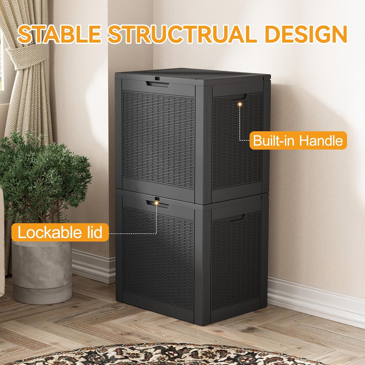 Fancyango 31 Gallon Outdoor Deck Box Waterproof, Storage Box for Patio, Resin Storage Bench Lockable for Garden Tools, Package Delivery, Black - Image 3