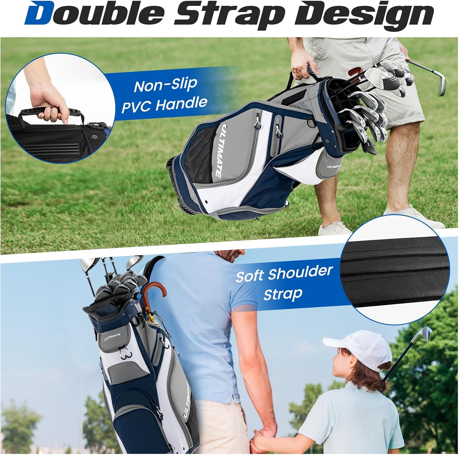 ULTIMATE Golf Cart Bag, 14 Way Top Dividers Golf Carry Bag w/Pockets & Umbrella Holder, Portable Golf Club Bag w/Soft Shoulder Strap & Rain Hood, Lightweight Golf Bag for Women & Men