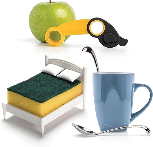Toco - Pelador de manzana, rebanador y descorazonador, cuchara de azúcar Sweet Nessie y soporte para esponja de cocina Clean Dreams por OTOTO