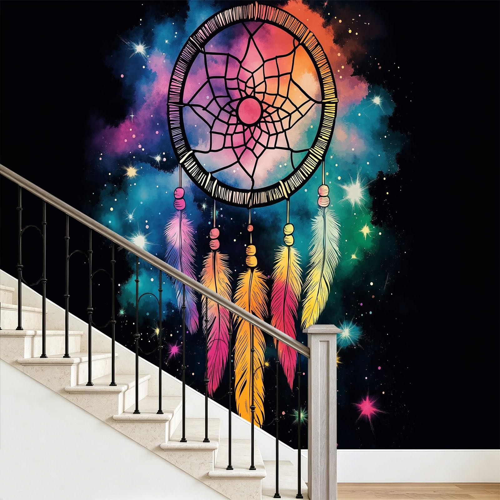 Fototapete Fantasy Sternenhimmel Traumfänger Wolken 250 x 175 cm 3D-Effekt Vliestapete, Boho Wandtapete Wanddekoration für Wohnzimmer, Küche, Schlafzimmer, TV Hintergrund & Kinderzimmer