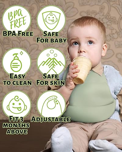 Miniatura 3 de DF DUALFERV 4 baberos de silicona para bebés para niñas y niños, babero impermeable y ajustable para niños pequeños