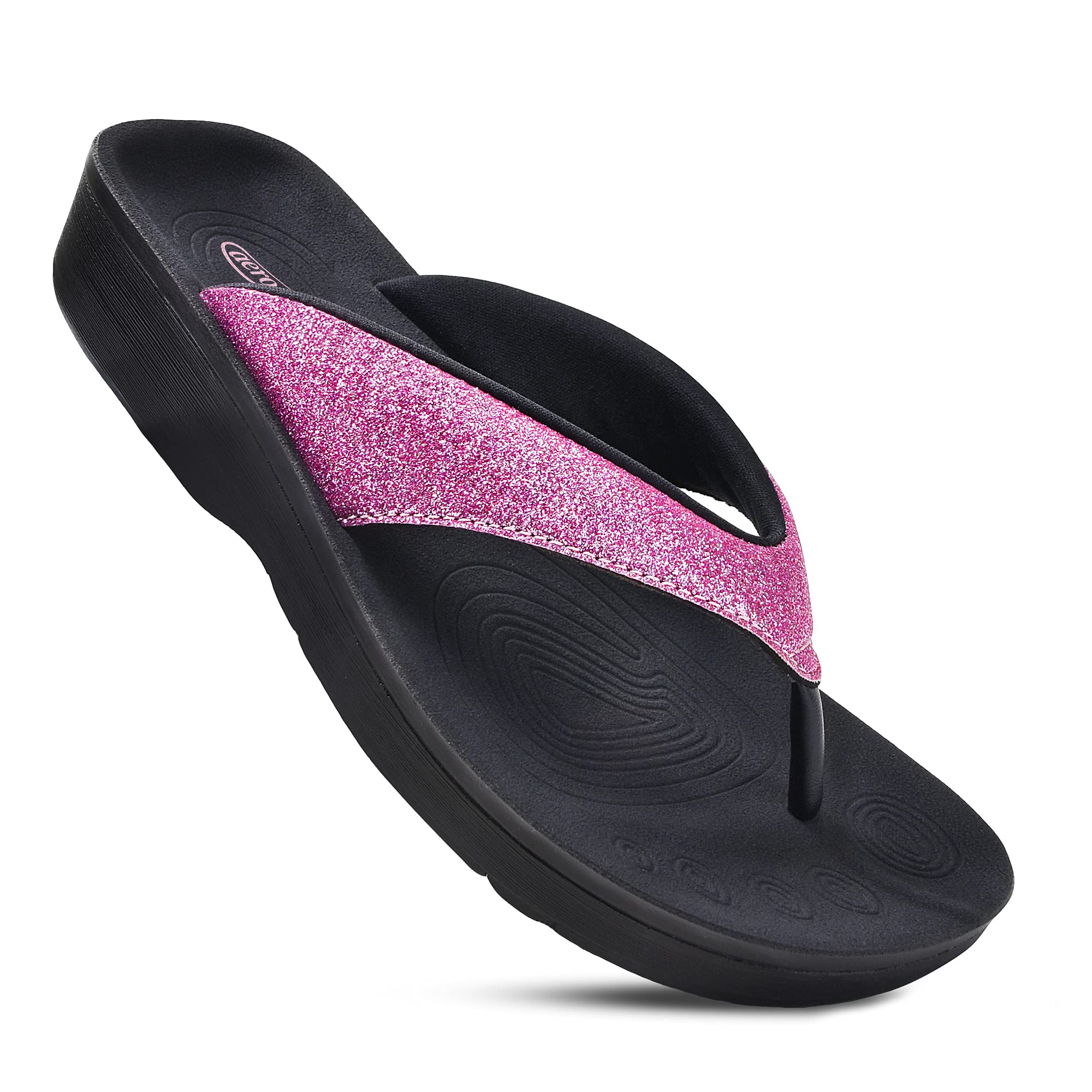 AEROTHOTIC Slip On Recovery Footwear Plantar Fasciitis Flip Flops for Women Yoga Mat Outdoor Walking Beach Ladies Arch Support Summer Thong Dressy