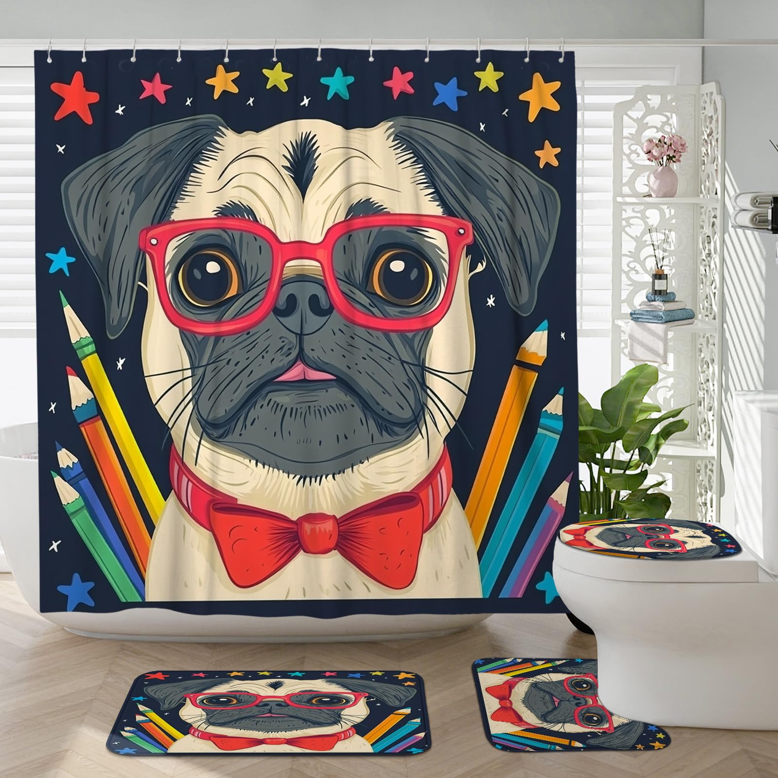 Rideau de douche carlin avec lot de 3 tapis de bain antidérapants pour décoration 183 cm