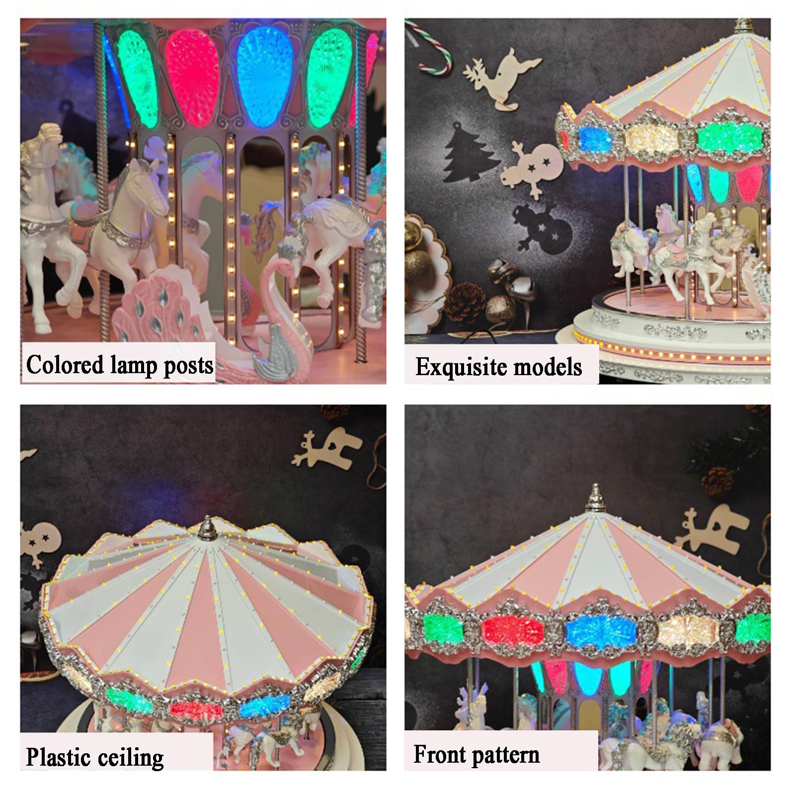 Carrusel De Papá Noel Merry Go Round, Mini Carrusel Eléctrico con Bluetooth, Decoraciones Navideñas Animadas, con Música Y Luces LED, para Regalo Navideño, Decoración del Hogar