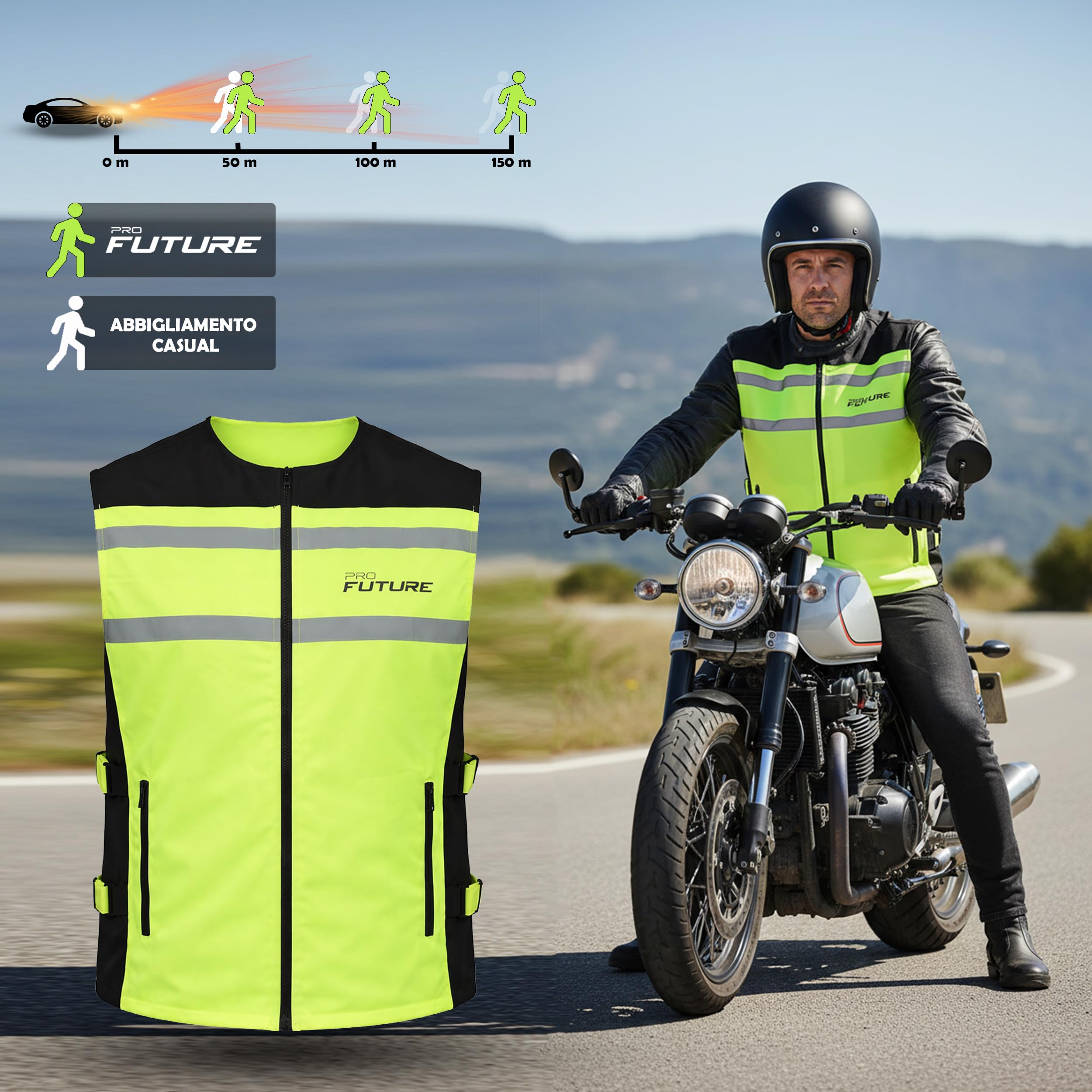 Nuovo Uomo Gilet Alta Visibilità Catarifrangente Fluo Sicurezza Moto Auto Bici Fluo