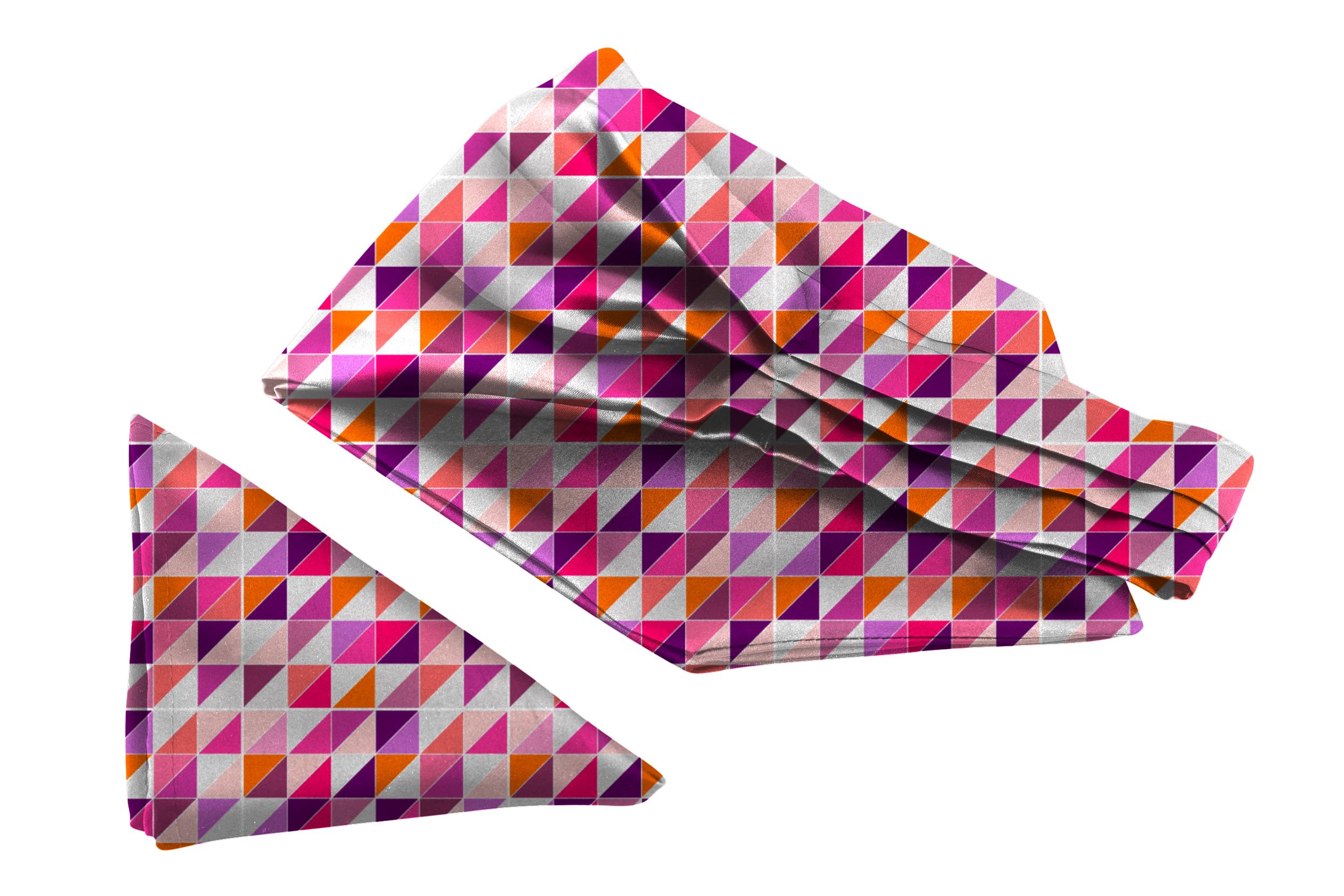 blacksmith Abstract Pink Checks Printed Satin Neckwear Ascot and Matching Pocket Square Set for Men-picture-10