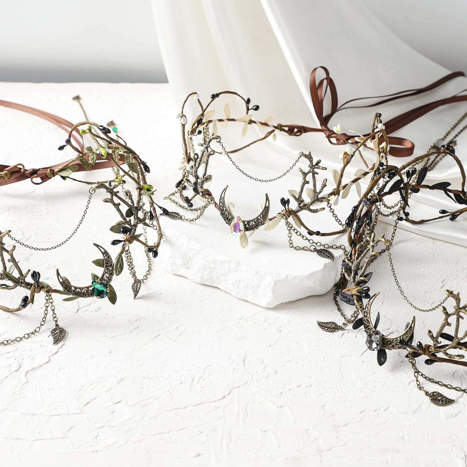 MOSTORY Medieval Woodland Fairy Crown - Viking Elf Headpiece with Tassel for Women Renaissance Renfaire Cosplay Fantasycore - Image 7