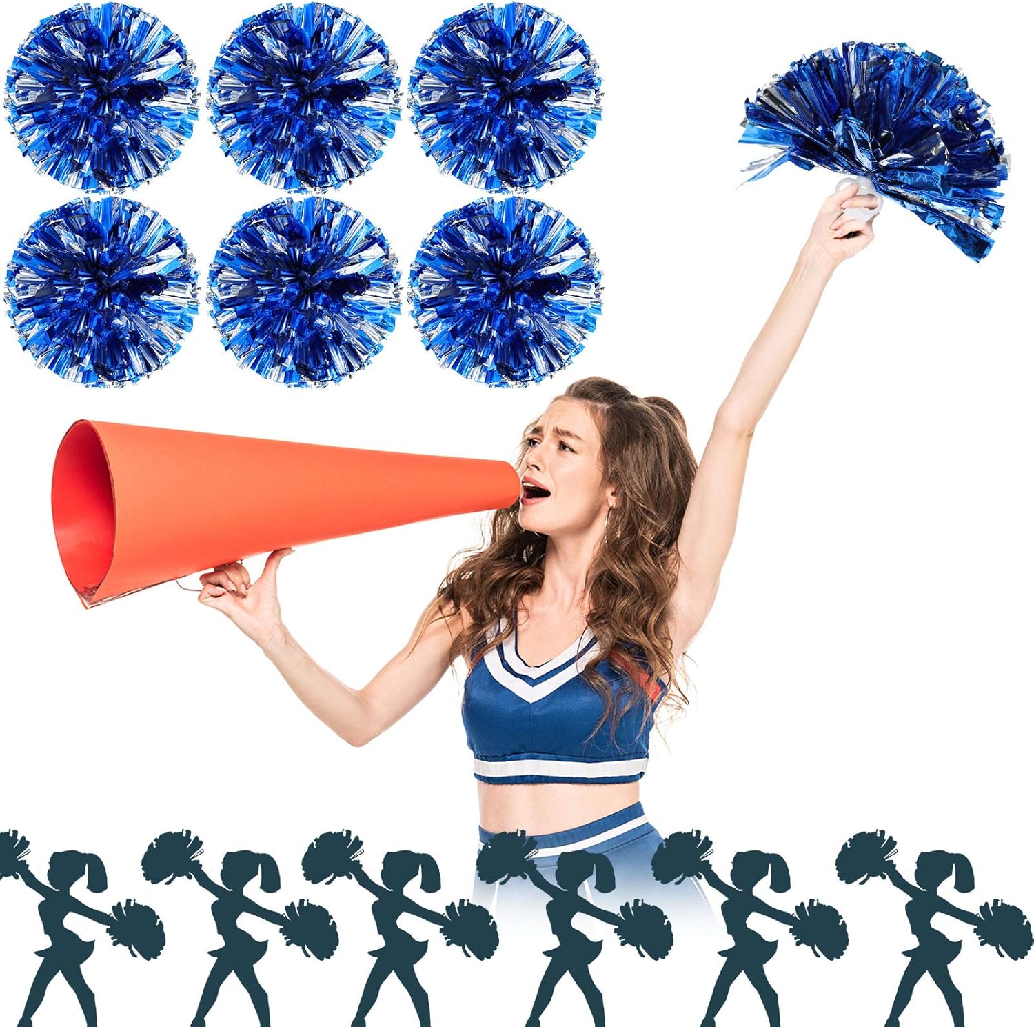 6 Pieces 12 Inch Metallic Cheerleading Pom Poms for Kids, Cheerleading Handheld Squad Pompoms for Boy Girl School Sports Games Team Spirit Cheer (Blue-Silver) : Sports & Outdoors