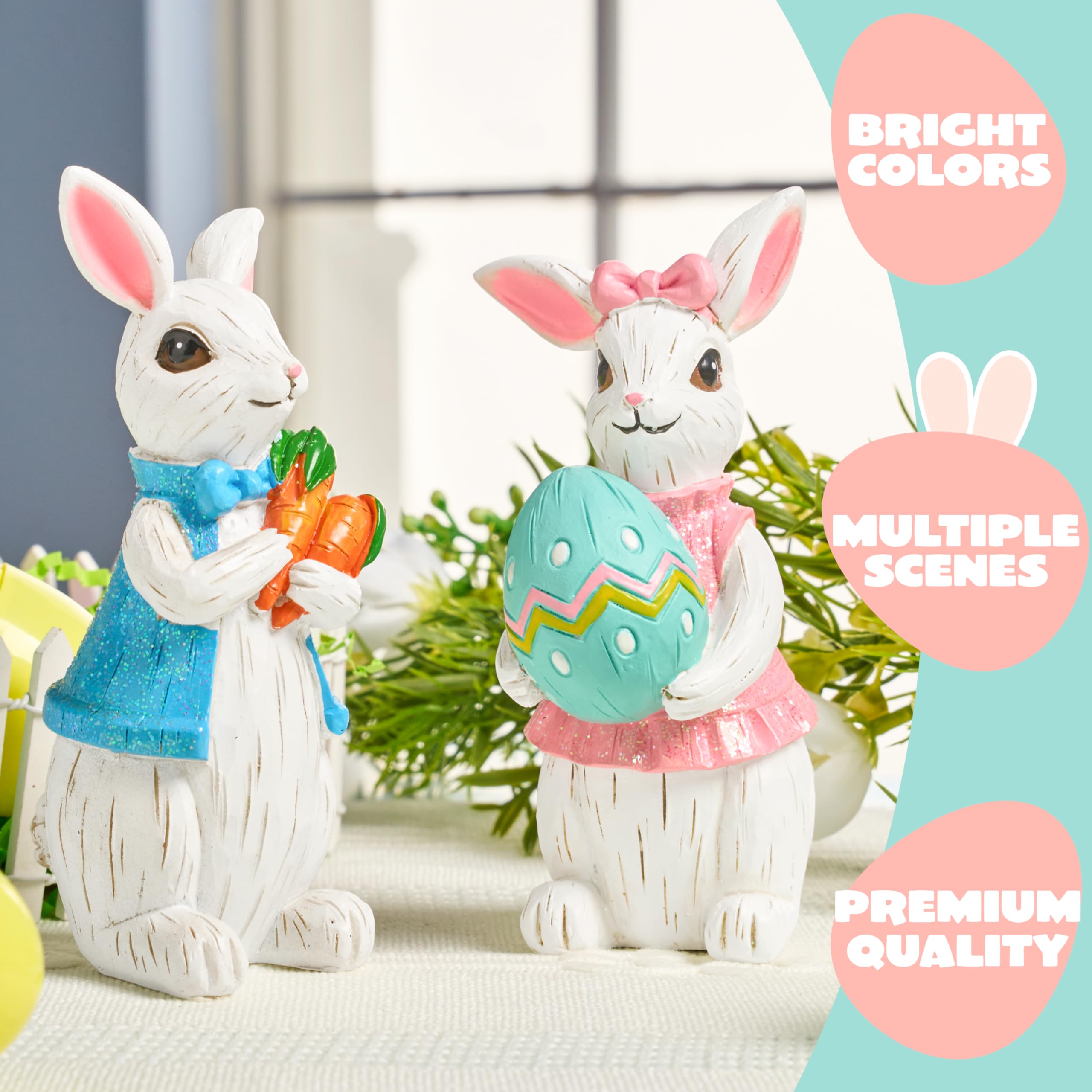 JOYIN Osterhasen-Dekoration, Osterdekoration für den Innenbereich, Frühlingsdekoration für Zuhause, Kaninchen, Eierfigur für Zuhause und Büro, 2 Stück