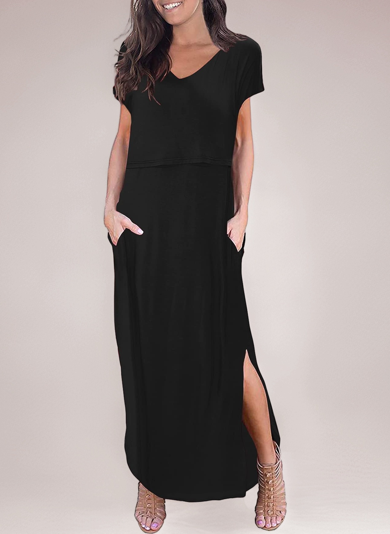 Women's Maternity Nursing Dress Split Long Breastfeeding Clothes