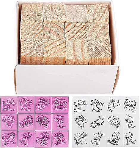 CRASPIRE Sellos de goma de madera vintage con almohadilla de tinta y calcomanía, 12 piezas de sellos de goma montados en madera para manualidades,
