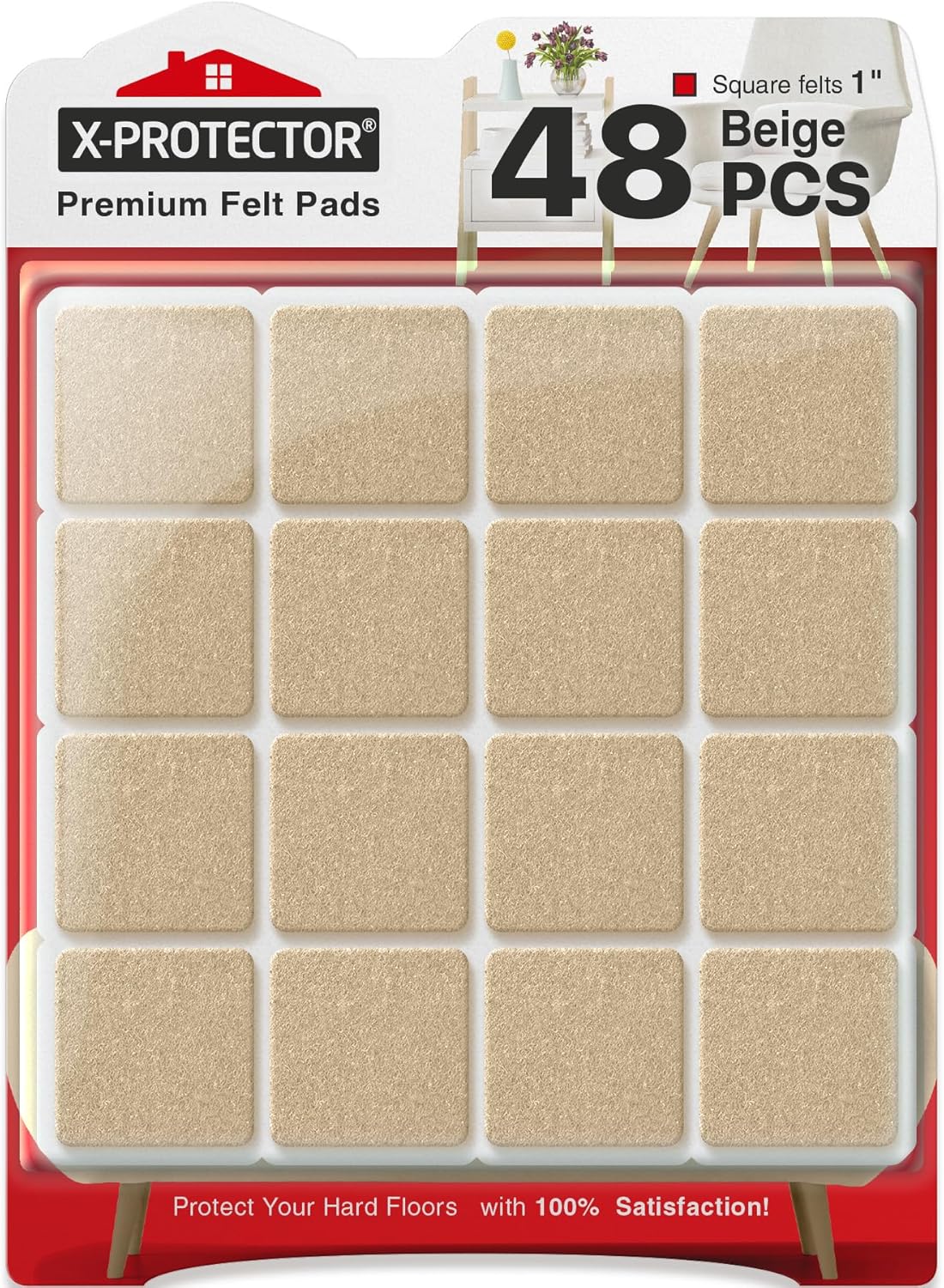 XPROTECTOR Felt Furniture Pads 48 PCS 25 mm Felt Pads Floor