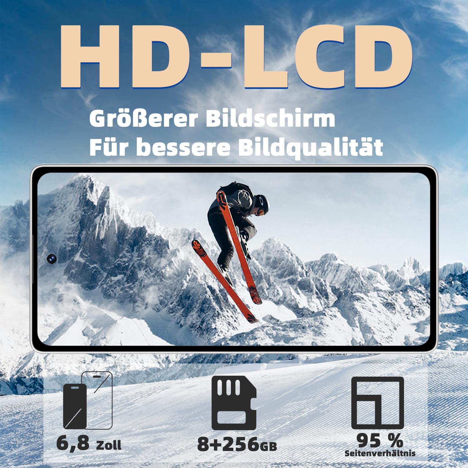 Android Smartphone 8+256GB | 6,8" HD-Bildschirm, 4500 mAh & 21+8 MP Kamera | Simlockfrei mit Dual-SIM, Face ID & OTG - Günstig ohne Vertrag,Roségold