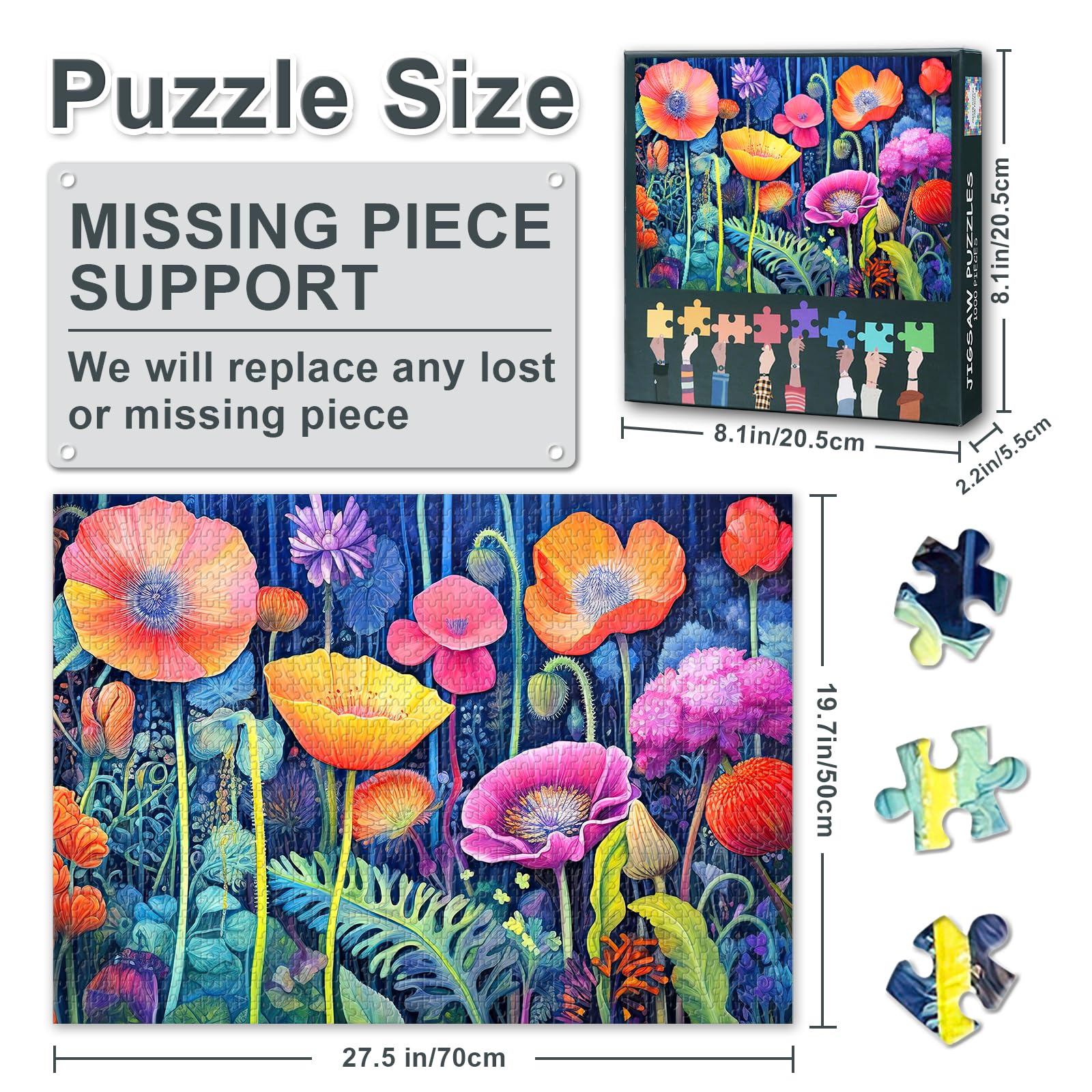 Abstract Flowers 1000-Piece Jigsaw Puzzle, 50x70cm Mindfulness Puzzles for Adults Vintage Art Design with Intricate Details - Image 3