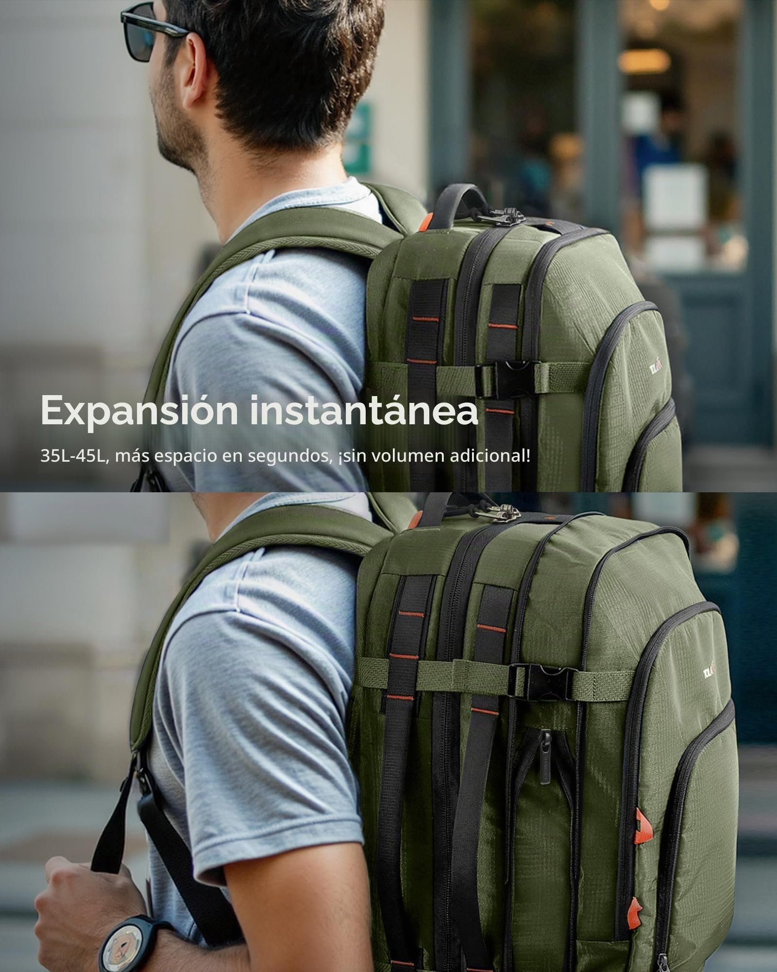 Tolaccea 35L-45L Mochila de Viaje, TSA Friendly Mochila de Equipaje de Mano, Aprobado para el Vuelo de Embarque de Equipaje para 15,6" del Laptop Resistente al agua