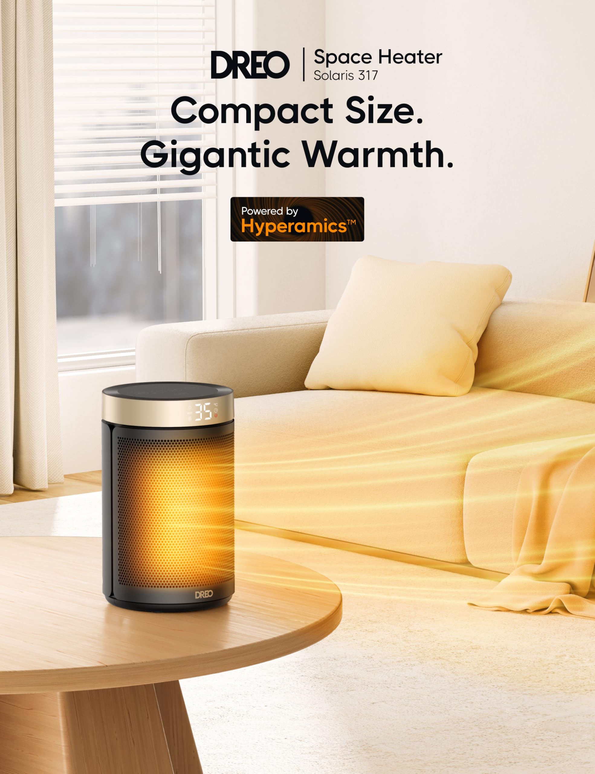 DREO Space Heater, Portable Electric Heaters for Indoor Use with Thermostat and Remote, 2024 Upgraded, Digital Display, 12H Timer, 5 Mode, 1500W PTC Ceramic Fast Safety Heat for Office Bedroom Home - 1