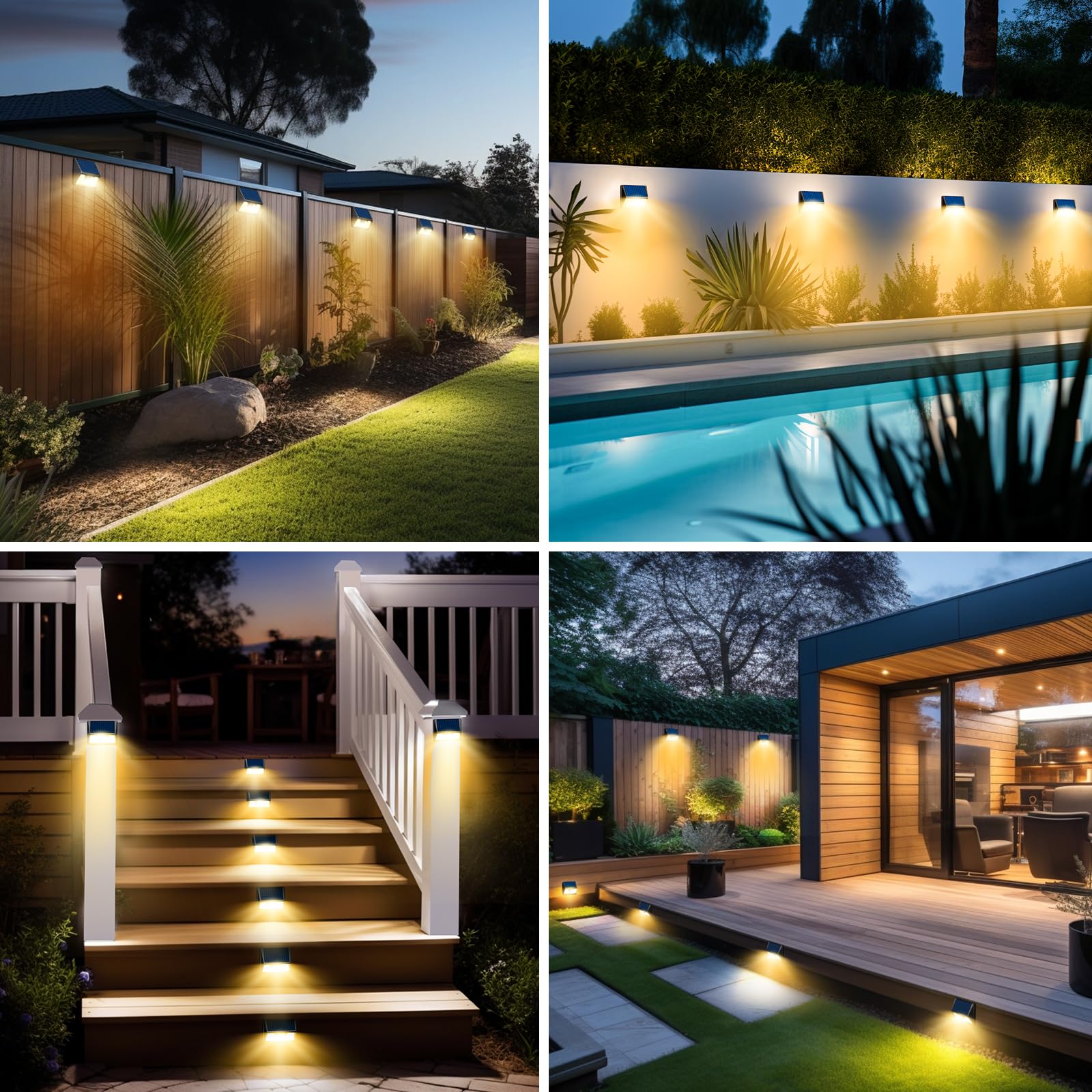nipify Foco LED de exterior solar, 6 unidades, luz solar exterior con sensor de movimiento, 3 modos impermeables, focos solares para jardín, patio, garaje, pared, blanco cálido