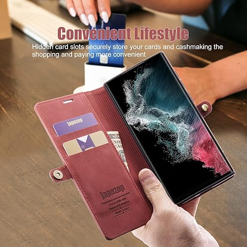 Miniatura 8 de Samsung Galaxy S22 Ultra - Funda tipo cartera, bloqueo RFID, soporte magnético, funda de piel suave con ranuras para tarjetas y bolsillos, 6.8