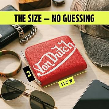 Von Dutch Zip-Up Wallet with ID Window (Classic Signature, Red)
