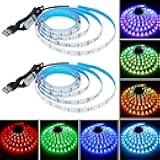 KXZM 5V USB RGB LED Strip Light USB Powered 13.2ft/4M (2pcs x 6.6ft) 240LEDs Flexible SMD 5050 with Controller Dimmable 19 Dynamic Modes 20 Static Colors No-Waterproof IP20 LED Tape Lights