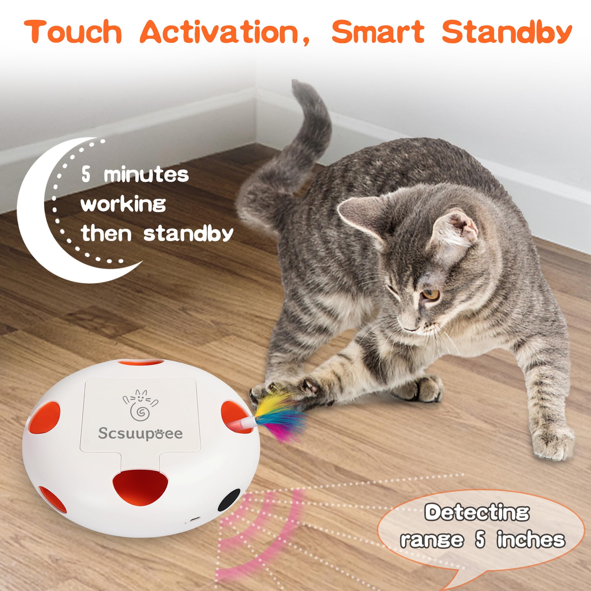 Giocattolo interattivo per gatti, ricaricabile, con sensore intelligente, con 7 fori, alimentato tramite USB, automatico, per gatti da interni, bianco