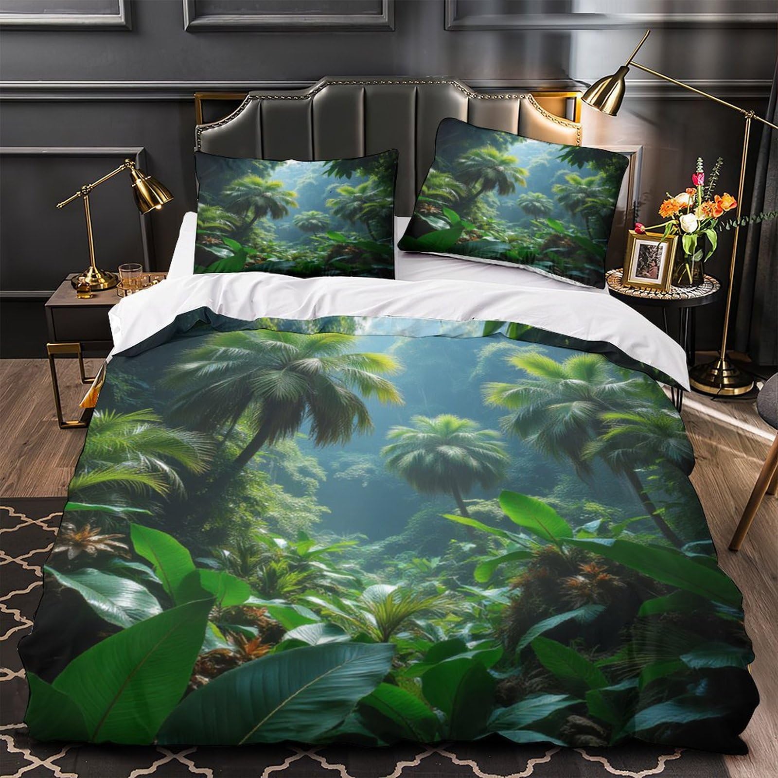 Housse de couette fleurs tropicales parure de lit super king 260x220cm 3D