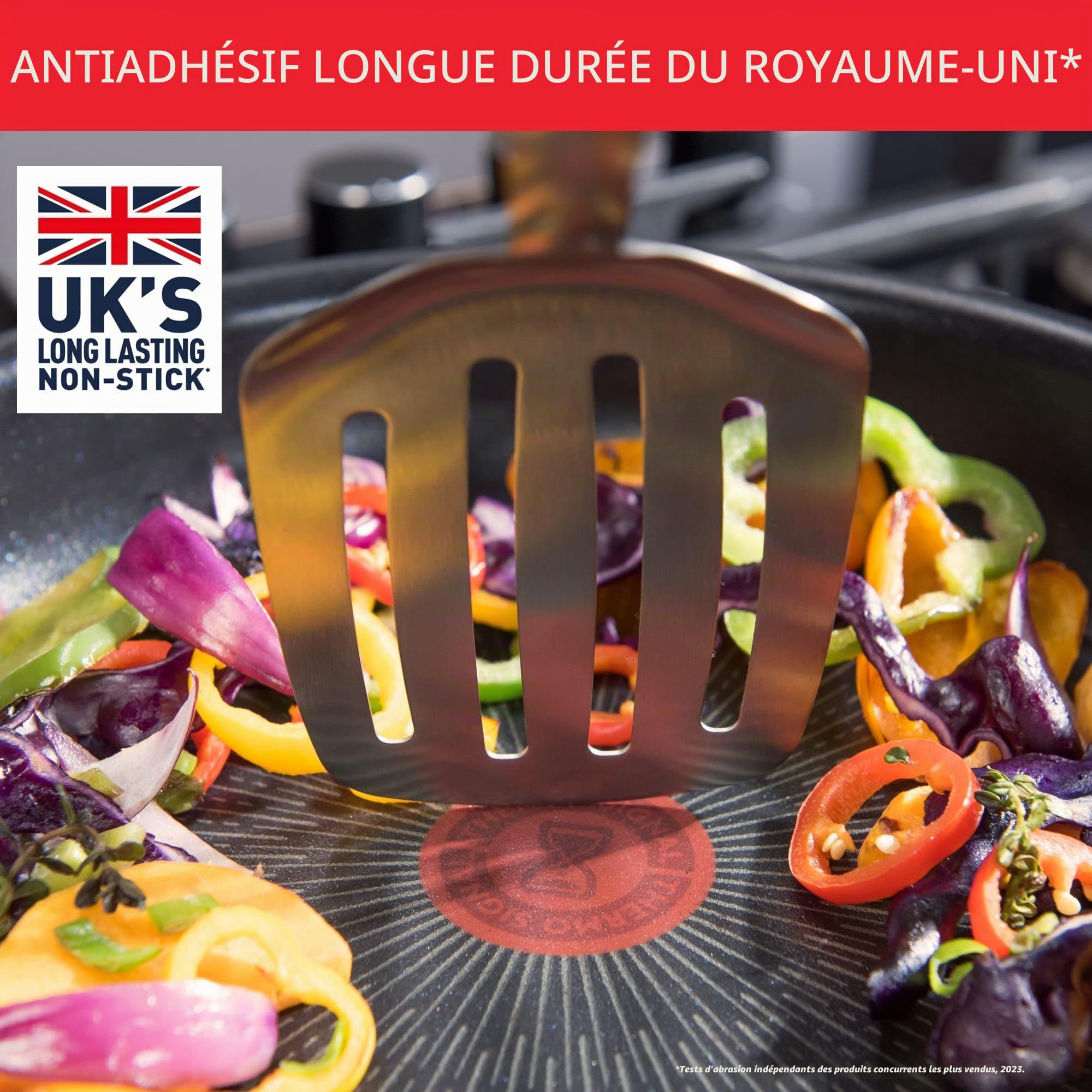 Tefal Ingenio Lot de 3 pièces, Poêles antiadhésives 24/28 cm + poignée amovible, Induction + four, Revêtement antiadhésif, Empilable, Fabriqué en France, Unlimited On L3959143