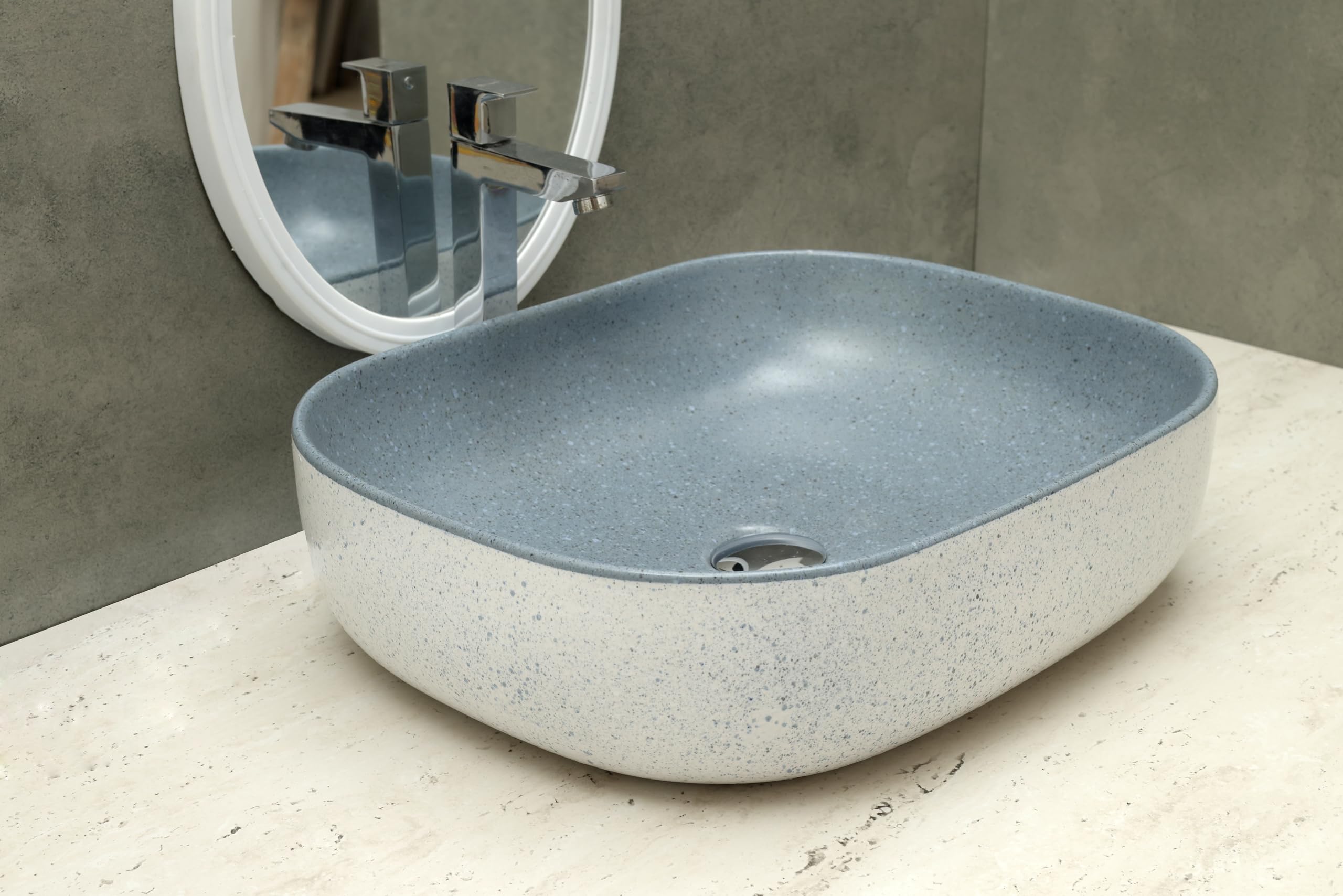HISRE Bathroom Sink Wash Basin Table Top Wash Basin For Bathroom Over Counter Top Wash Basin For Living Room Washbasin Countertop Tabletop Ceramic Bathroom Kitchen Sink (18 x 13 x 5 Inch) (Style - 7), photo 3 of 4