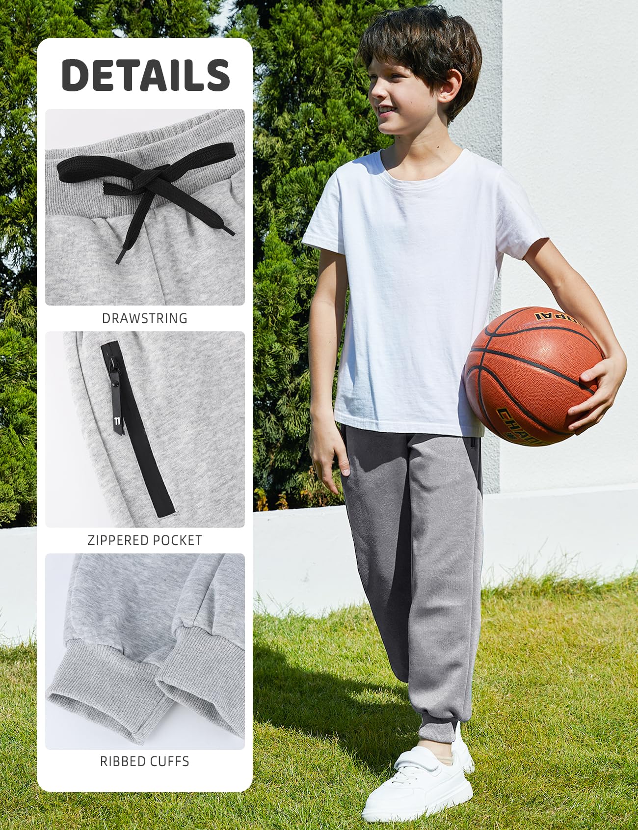 Gihuo Confezione da 3 pantaloni della tuta per ragazzi per allenamento atletico per bambini con tasca con cerniera con coulisse pantaloni della tuta casual morbidi