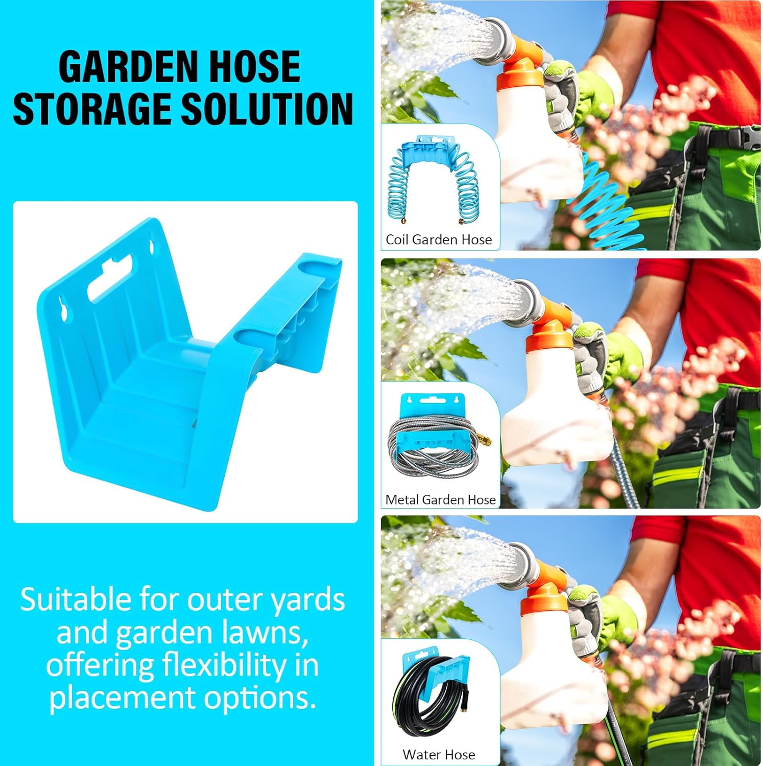 Garden Hose Holder, Wall Mount, Blue, Plastic & Metal, Hose Rack for Outdoor, Patio, Garden, Lawn