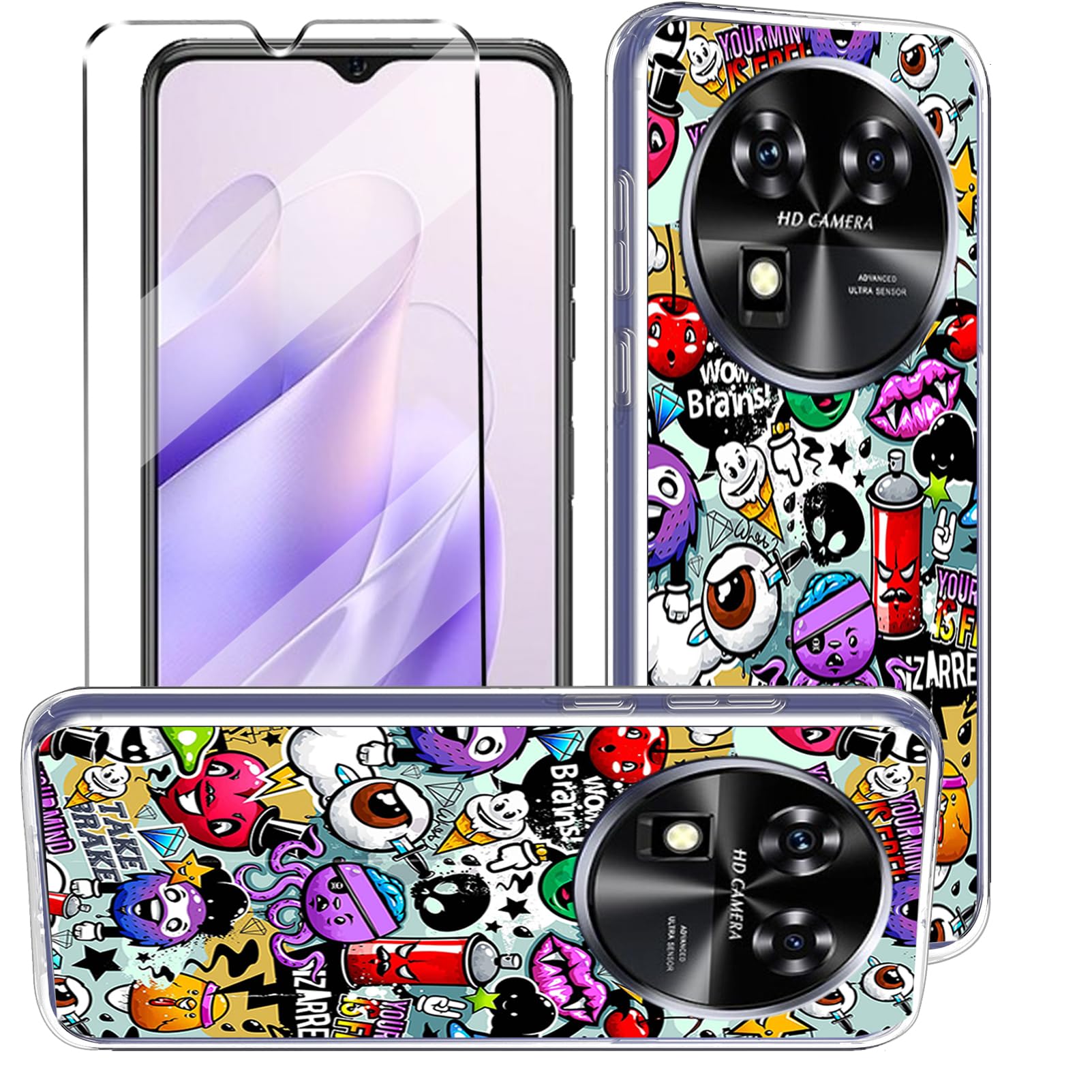 HuiYouMY 2-in-1 Case Compatible with OUKITEL C37 Cover with 1 Pack Tempered Glass Screen Protector for OUKITEL C37